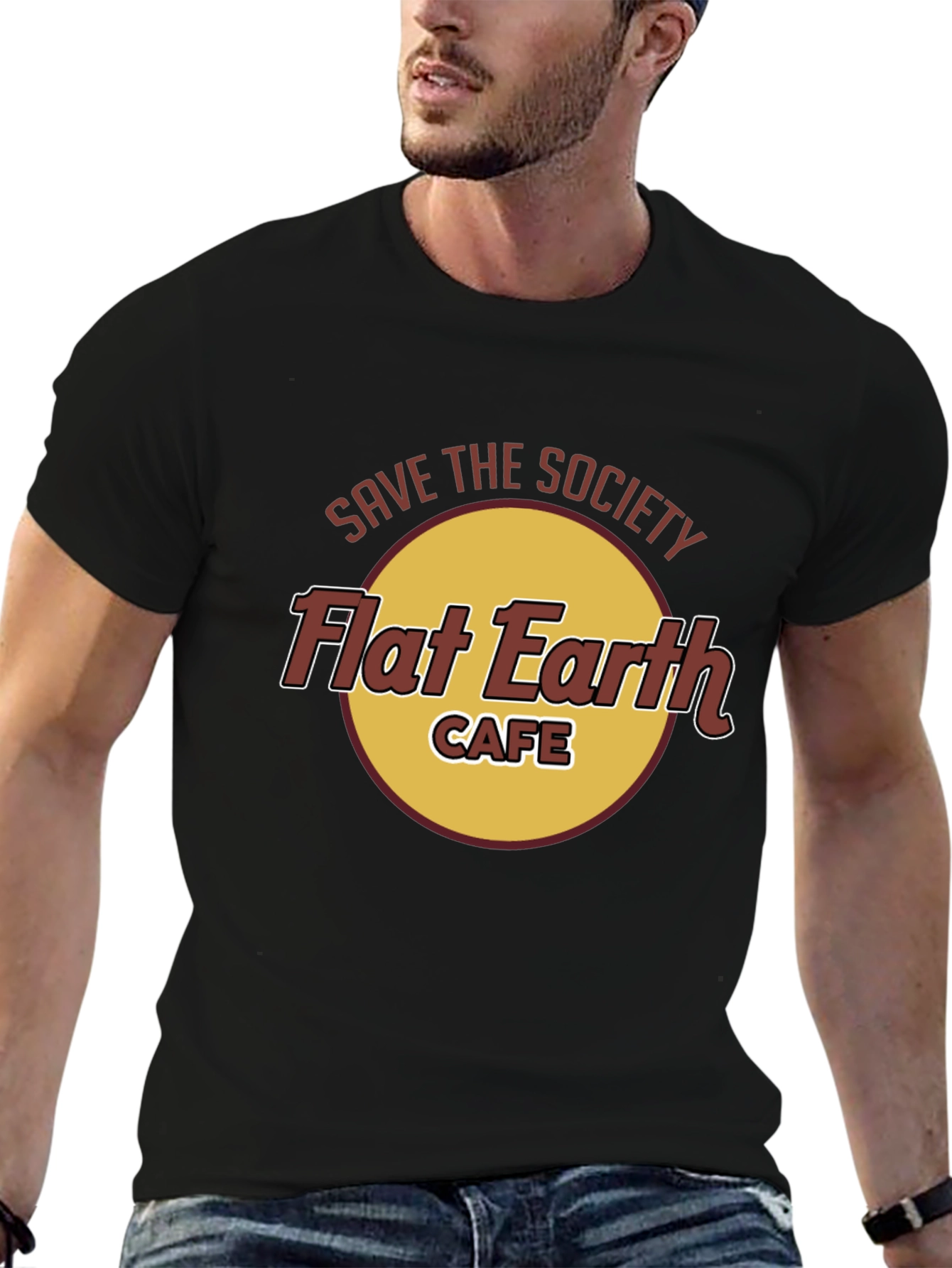 Save the Society Flat Earth Cafe Black T-Shirt