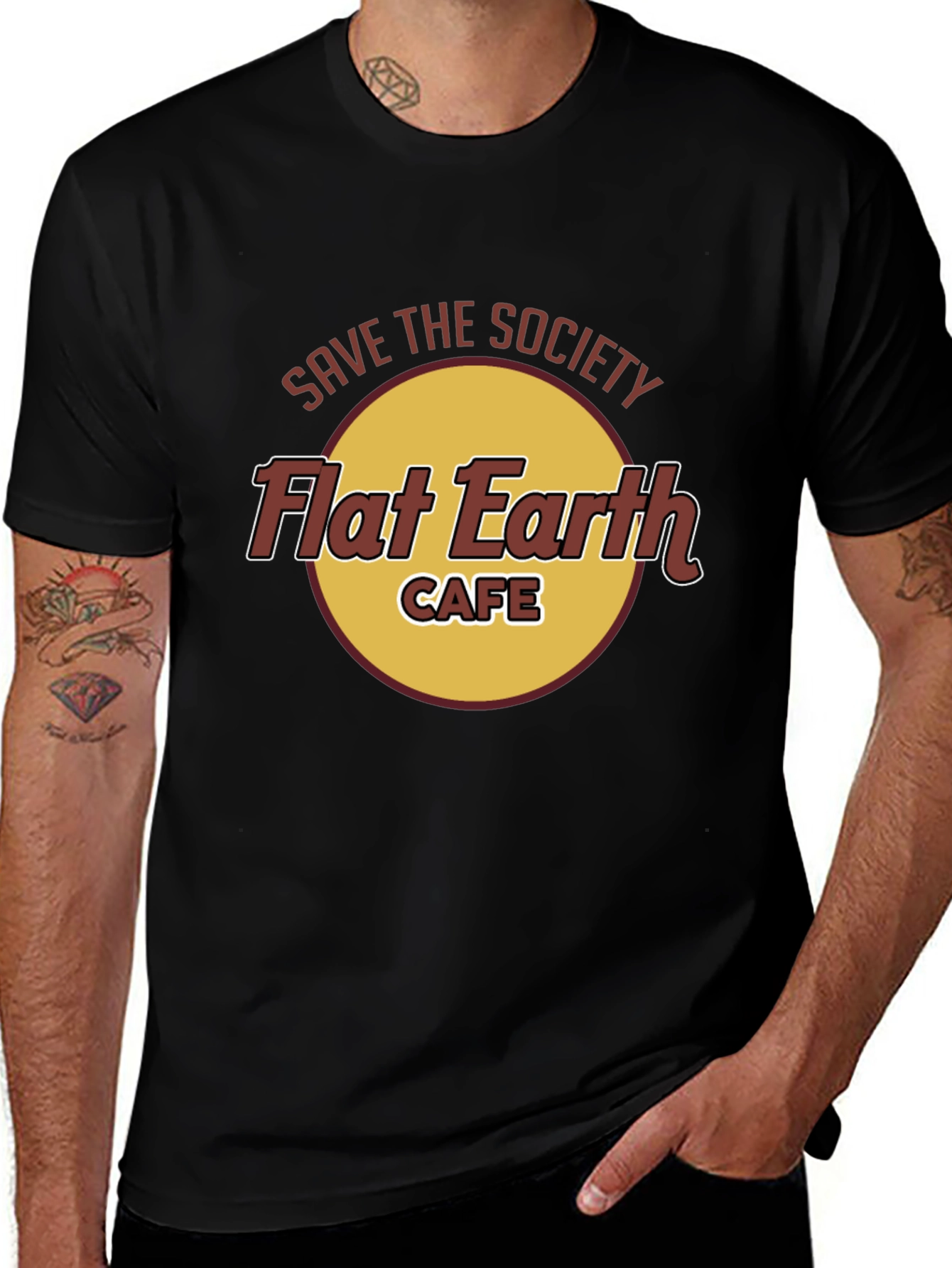 Save the Society Flat Earth Cafe Black T-Shirt