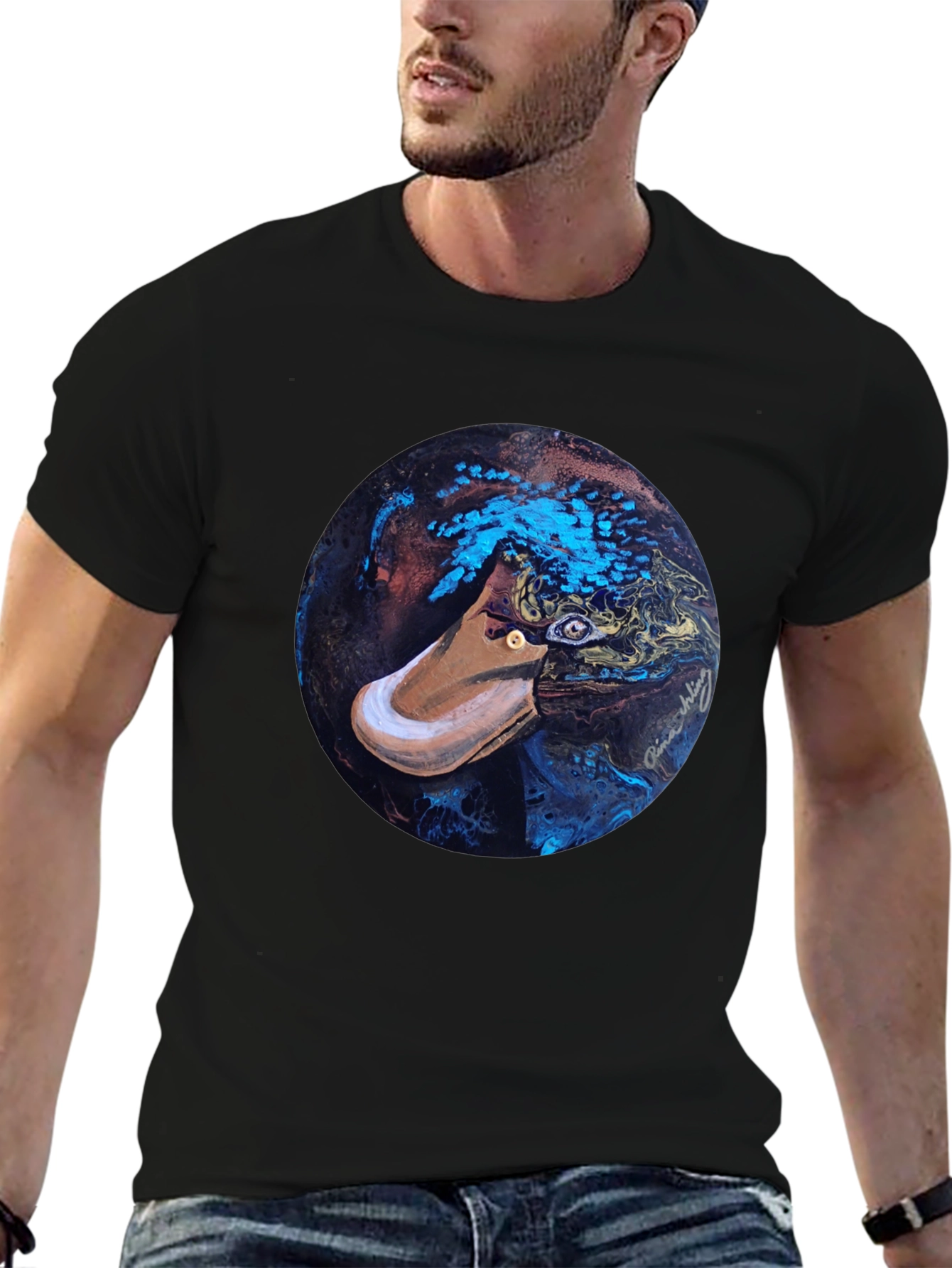 Abstract Platypus Graphic Tee - Black