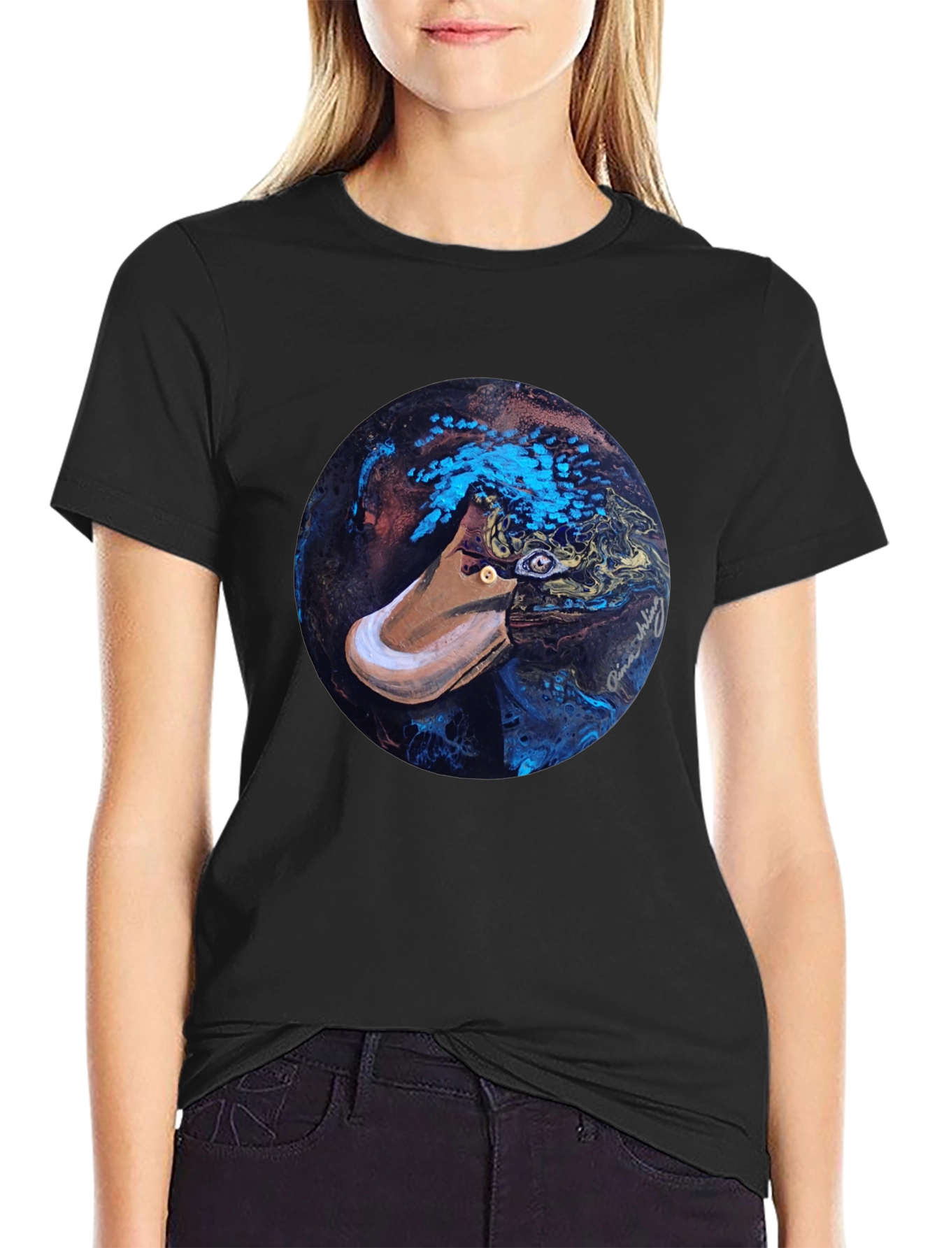Abstract Platypus Graphic Tee - Black