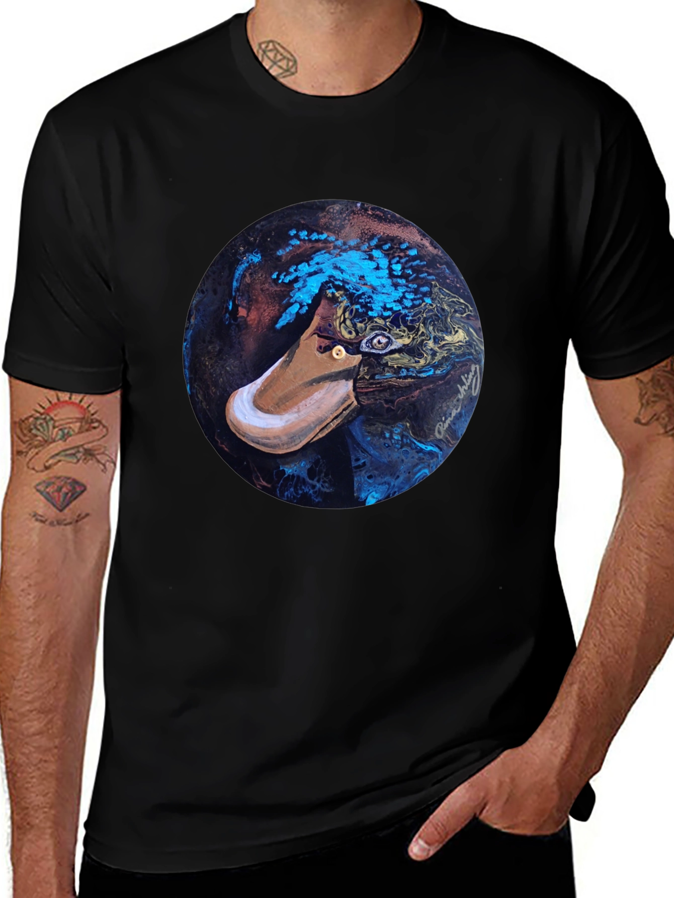 Abstract Platypus Graphic Tee - Black