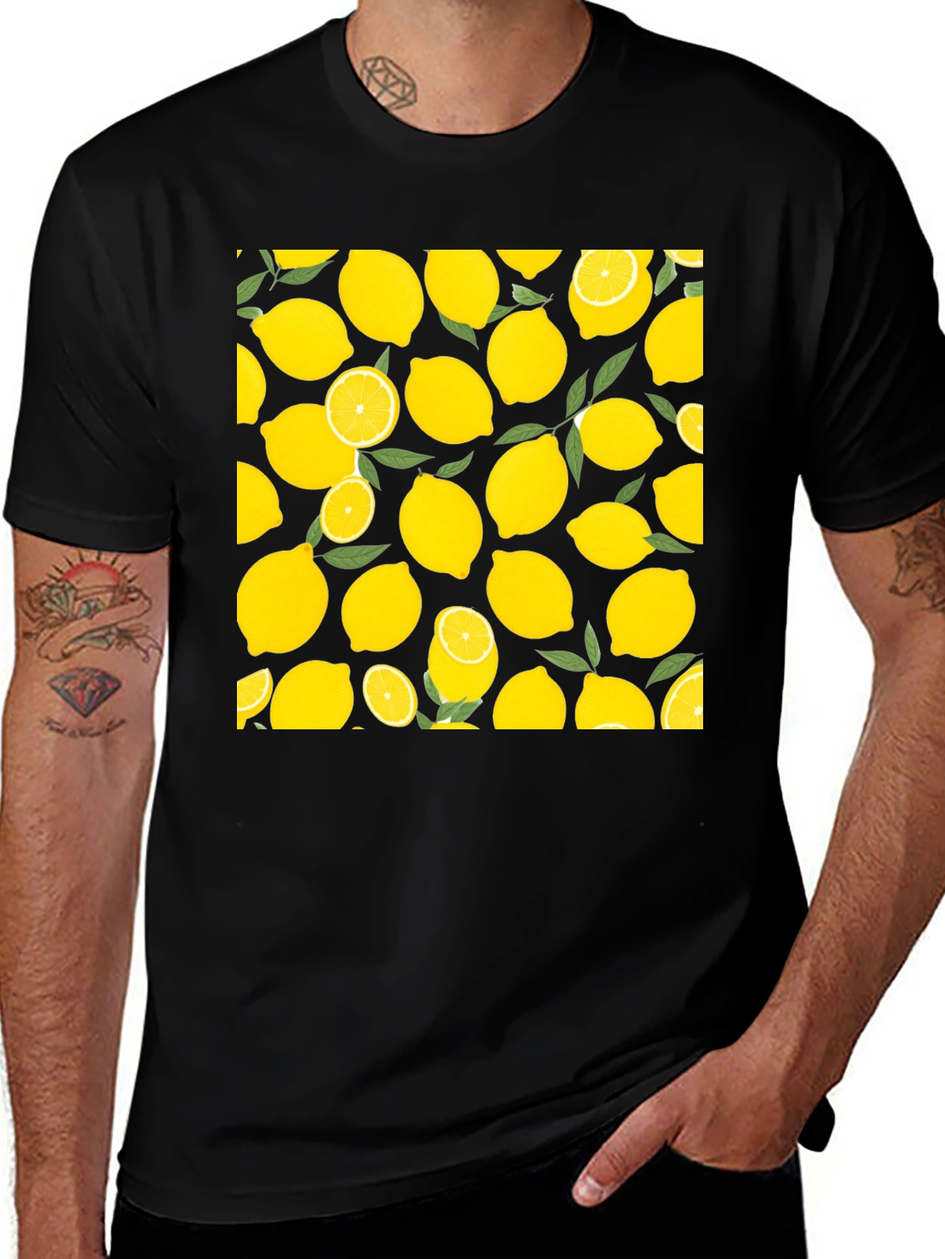 Lemon Print Black T-Shirt