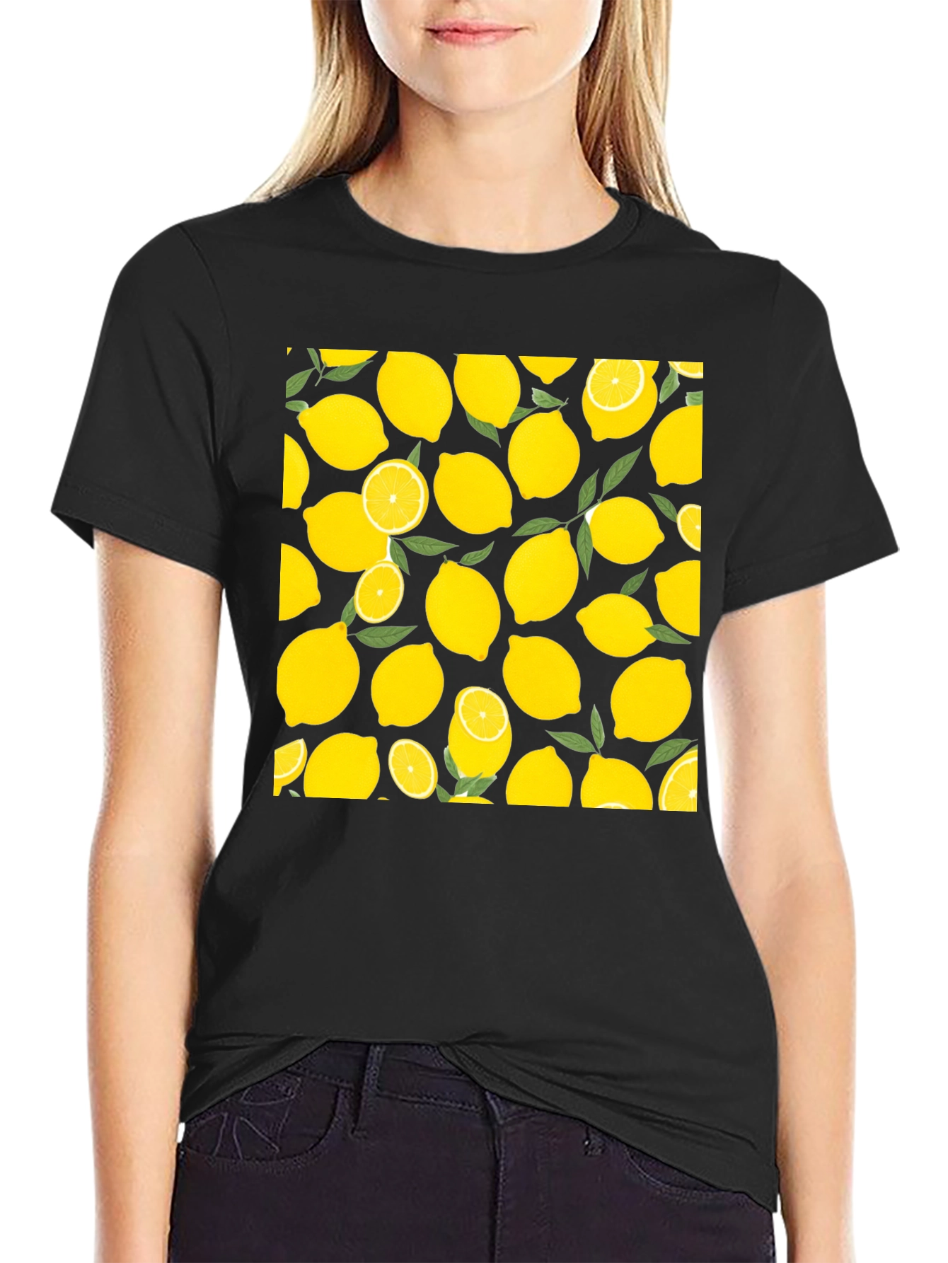 Lemon Print Black T-Shirt