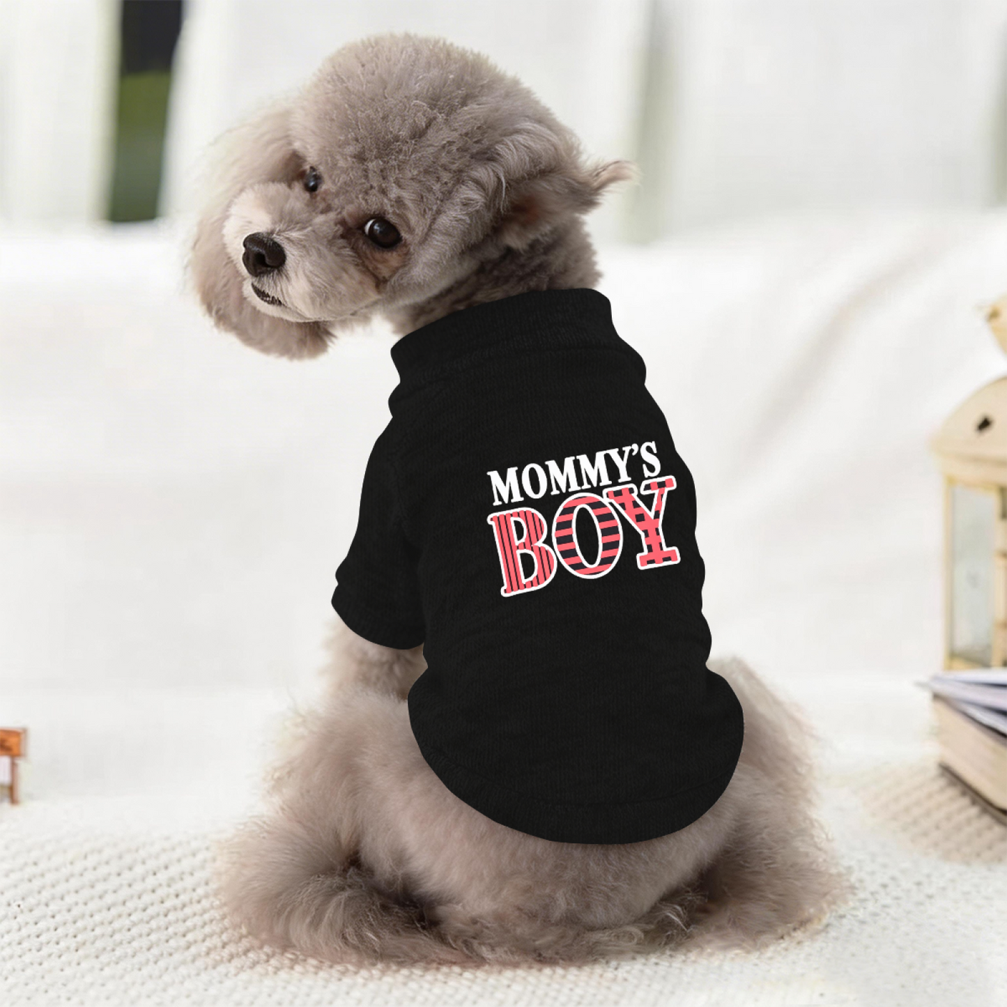 Pink Plaid Mommy's Boy Black Pet Sweater, Eye?Catching Boy Dog Outfit