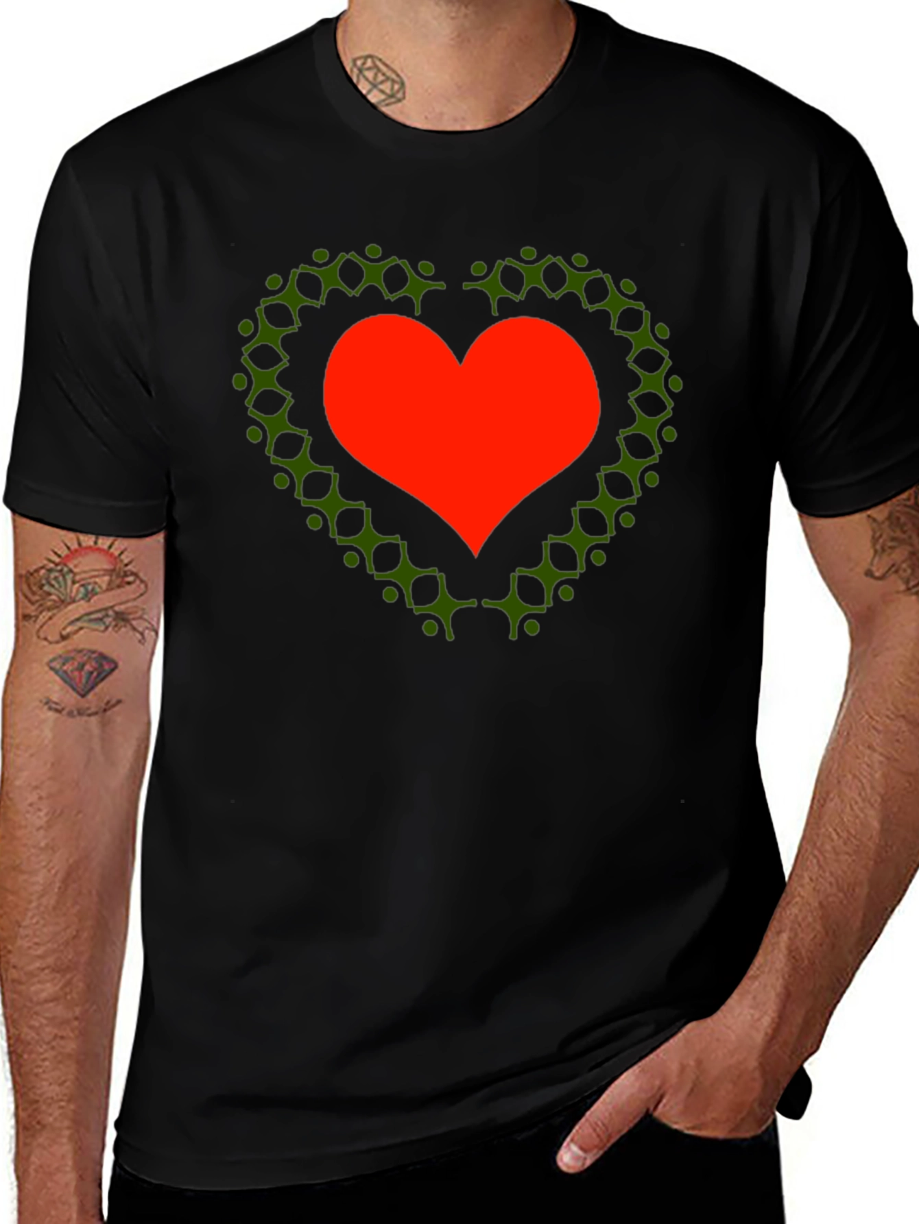 Heart of People T-Shirt - Black Cotton Crew Neck