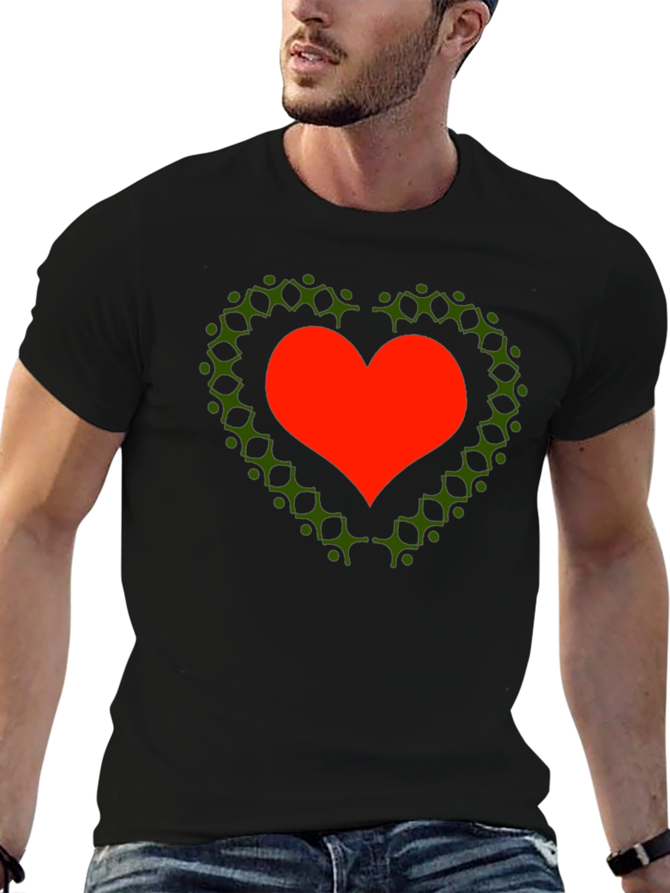Heart of People T-Shirt - Black Cotton Crew Neck