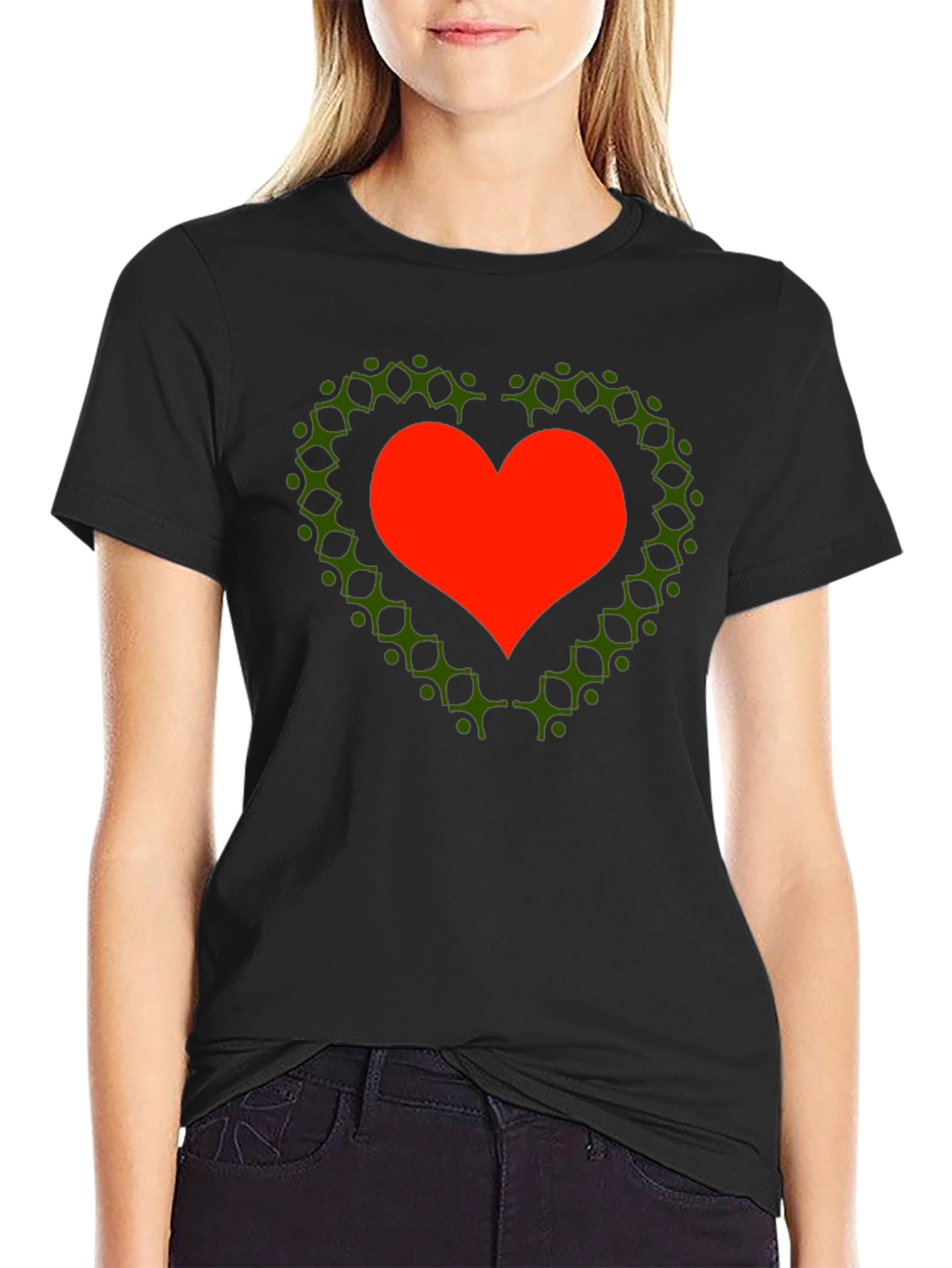Heart of People T-Shirt - Black Cotton Crew Neck
