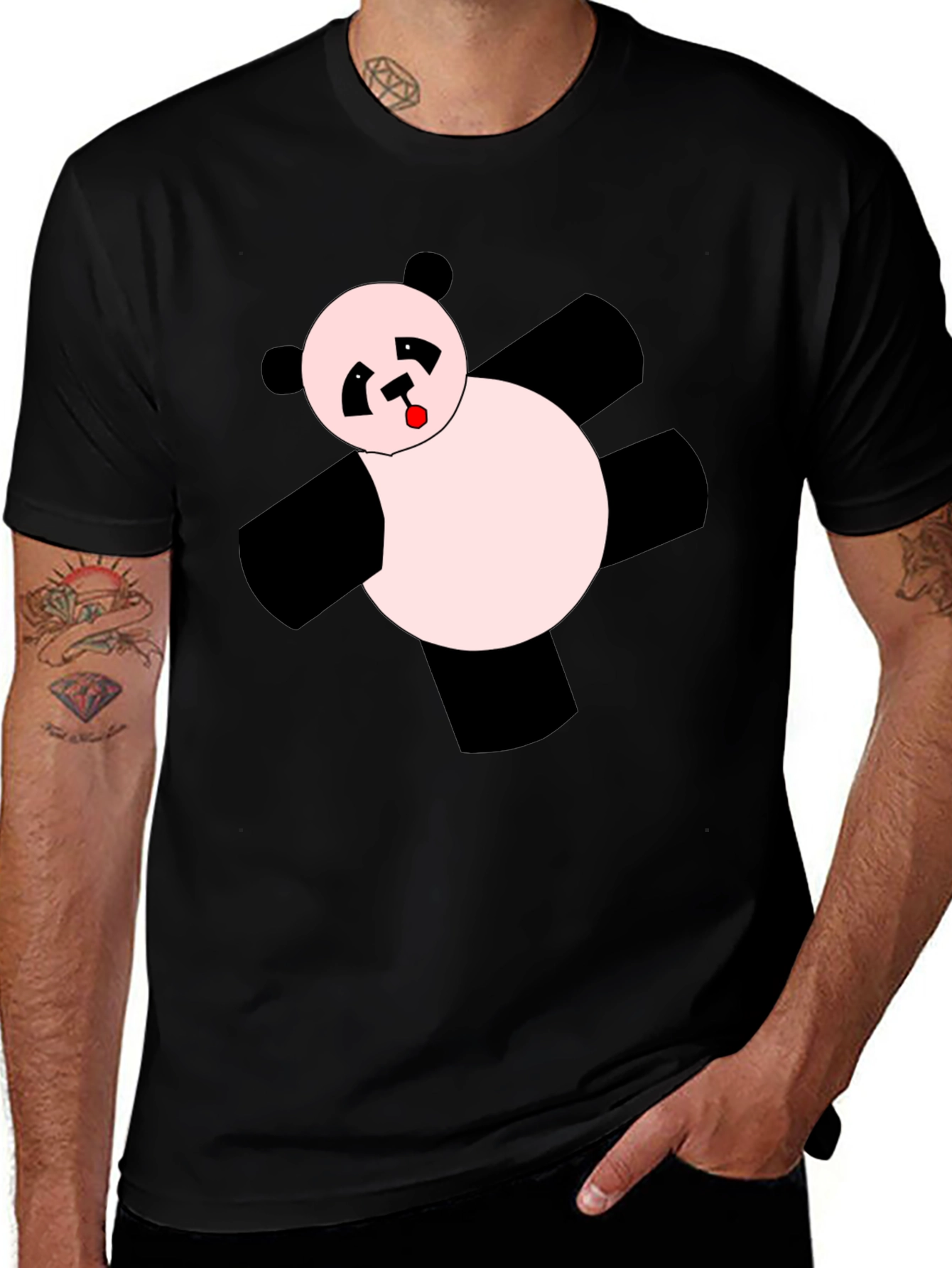 Funny Panda Graphic T-Shirt - Black Crew Neck Tee