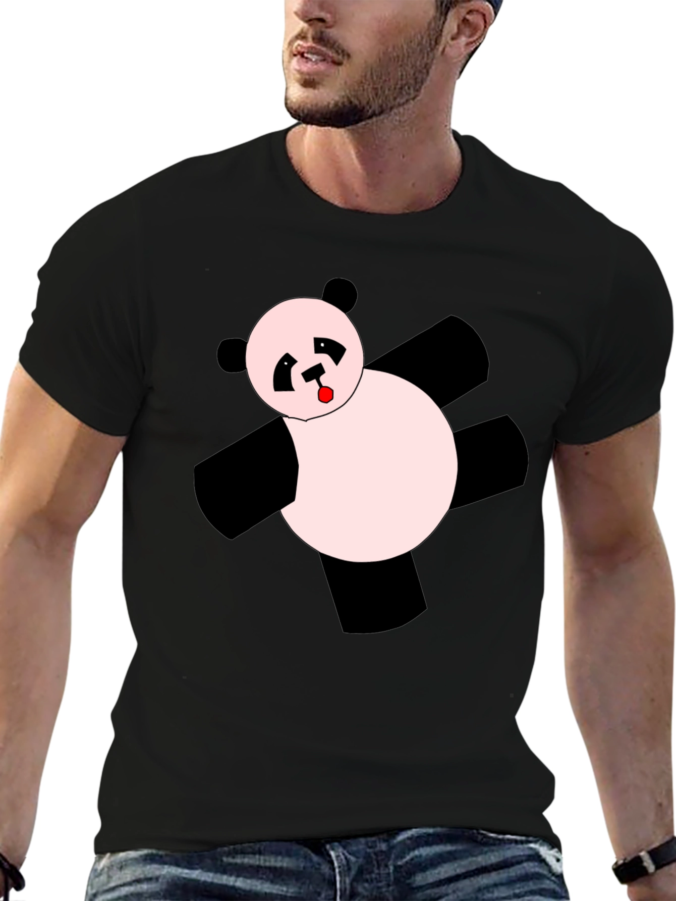 Funny Panda Graphic T-Shirt - Black Crew Neck Tee