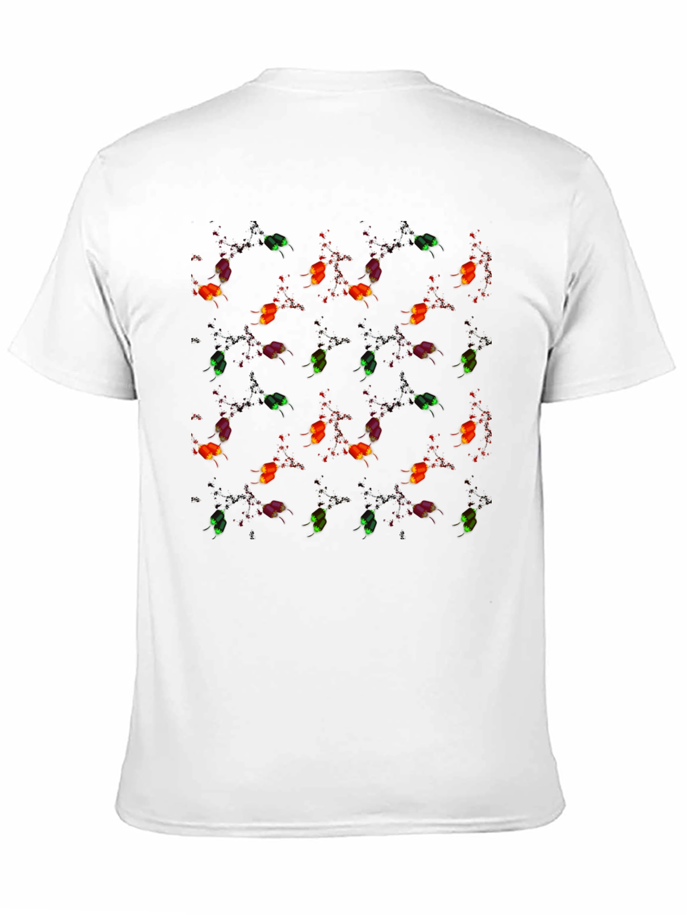 Whimsical Firefly Pattern Black Crew Neck T-Shirt