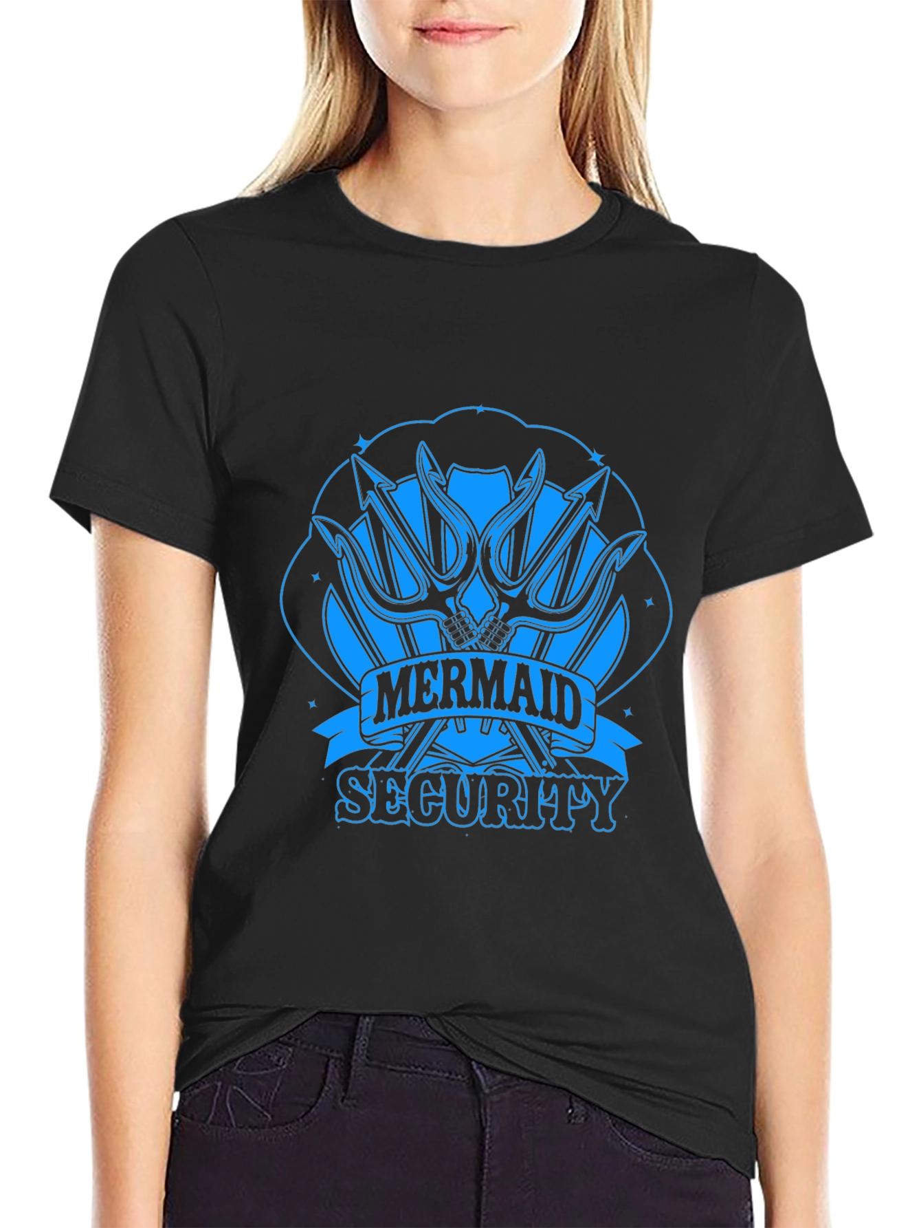 Mermaid Security Graphic T-Shirt - Black