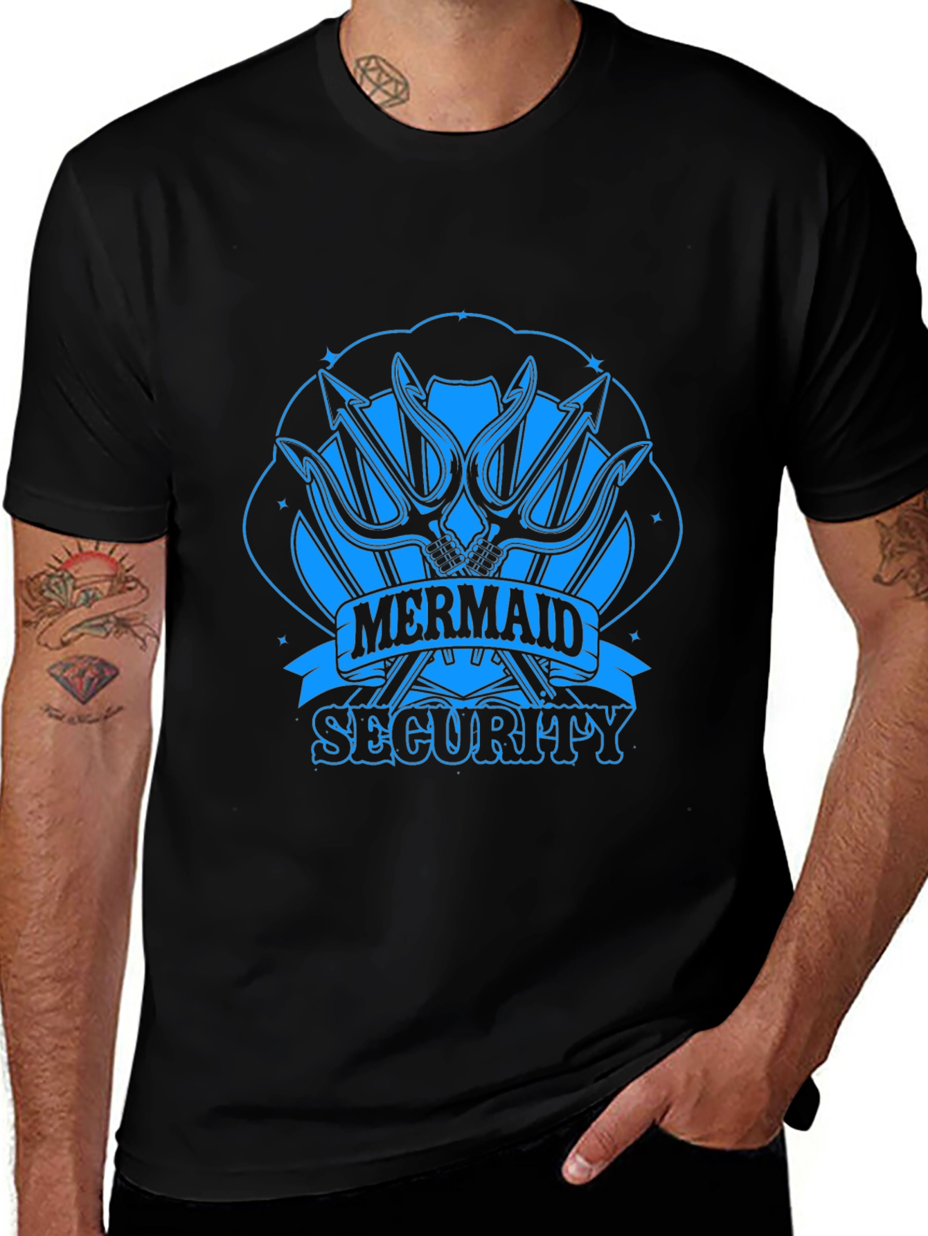 Mermaid Security Graphic T-Shirt - Black