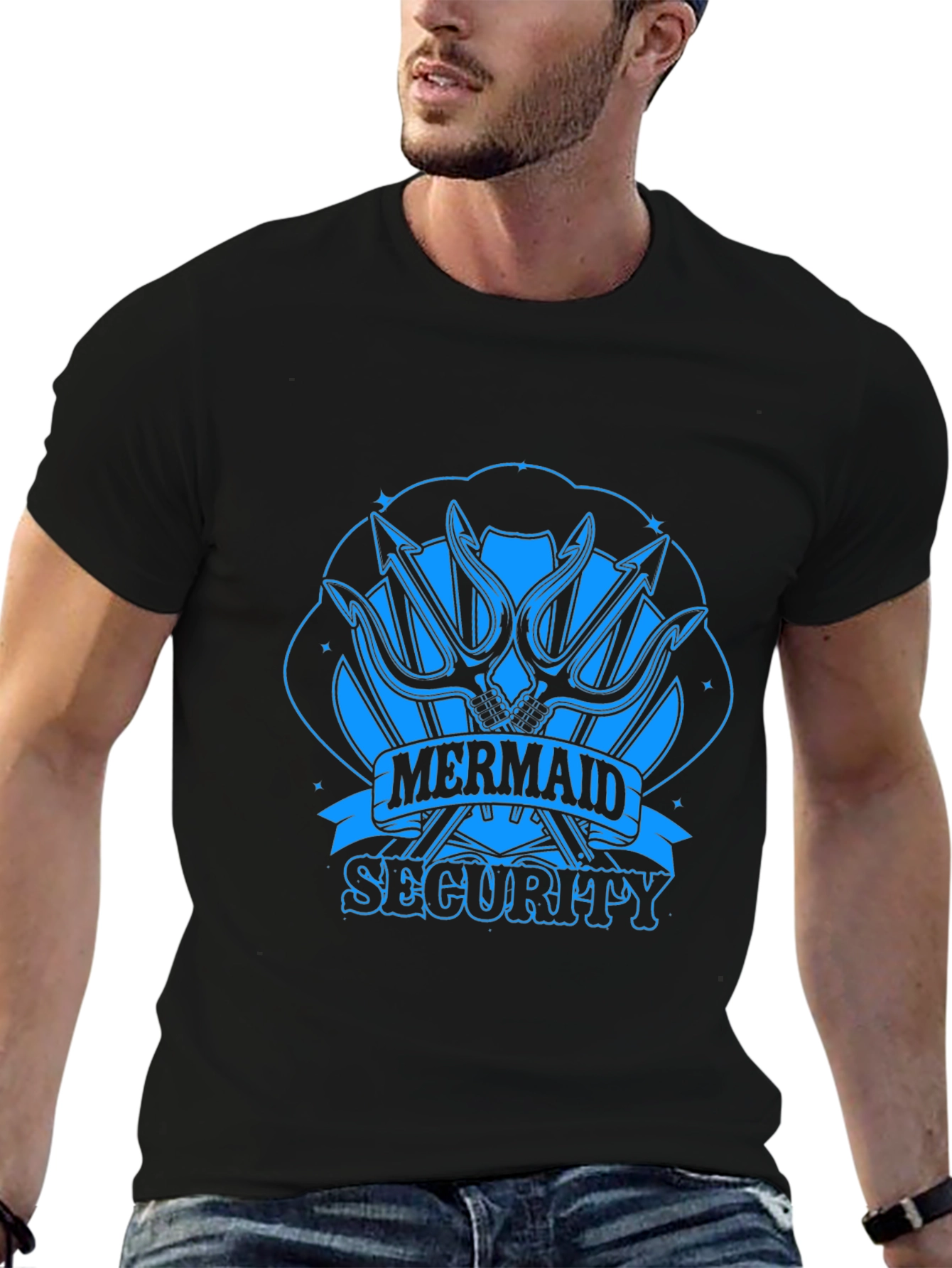 Mermaid Security Graphic T-Shirt - Black