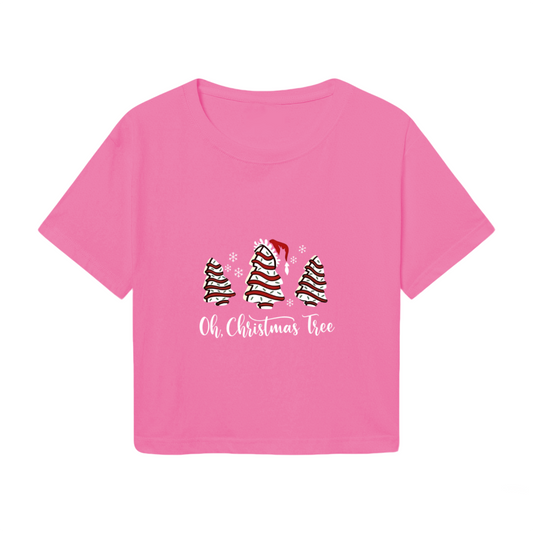 Oh Christmas Tree Festive Cake Tree Pink Women Crop Top