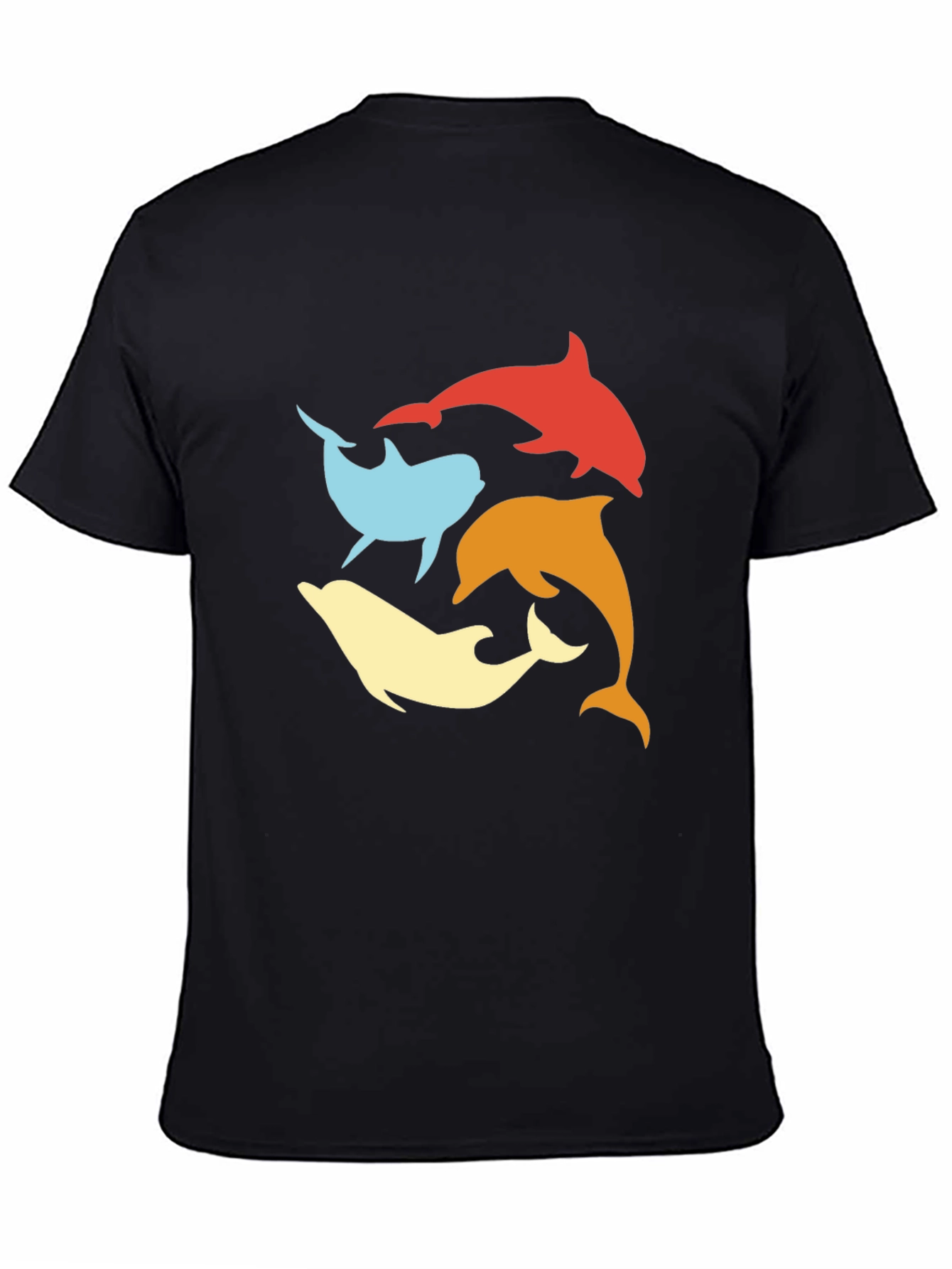 Retro Dolphin Circle Tee - Black Cotton T-Shirt