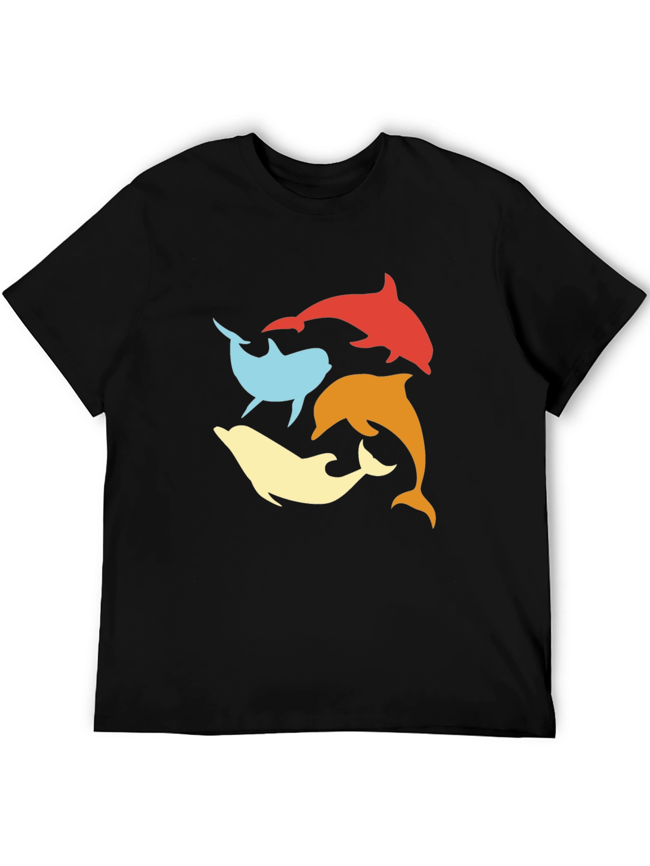 Retro Dolphin Circle Tee - Black Cotton T-Shirt