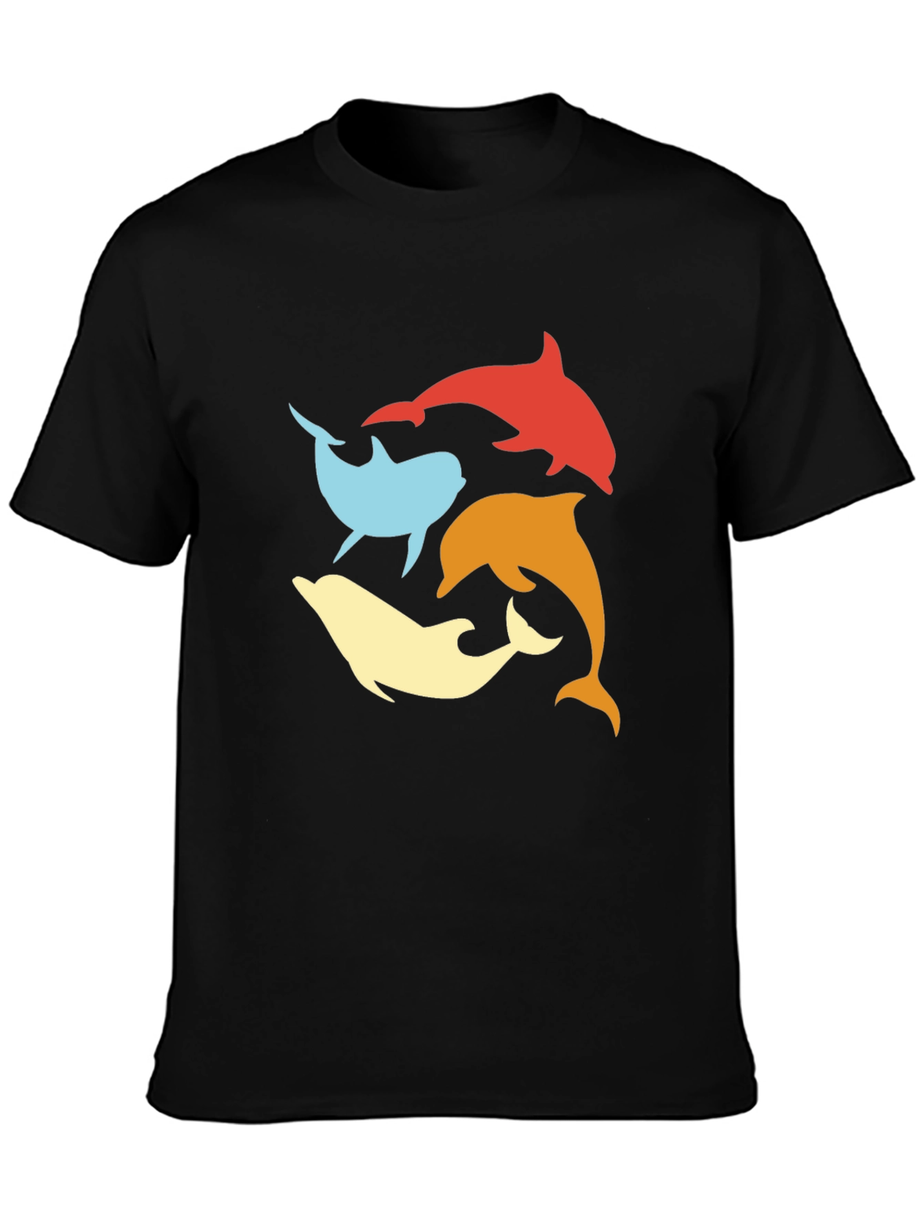 Retro Dolphin Circle Tee - Black Cotton T-Shirt