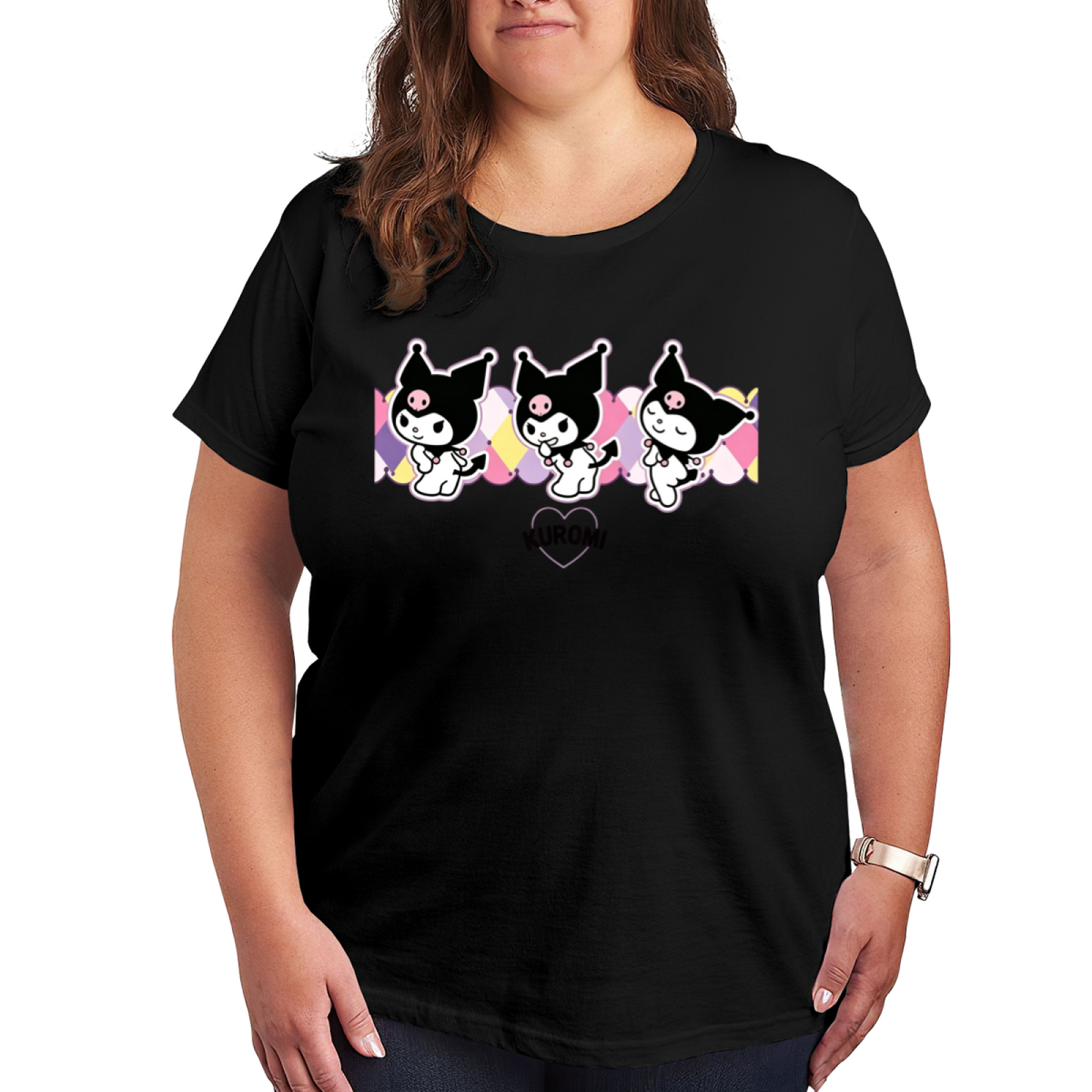 Cute Triple Kuromi Character Group Plus Size Women Fashion Tee