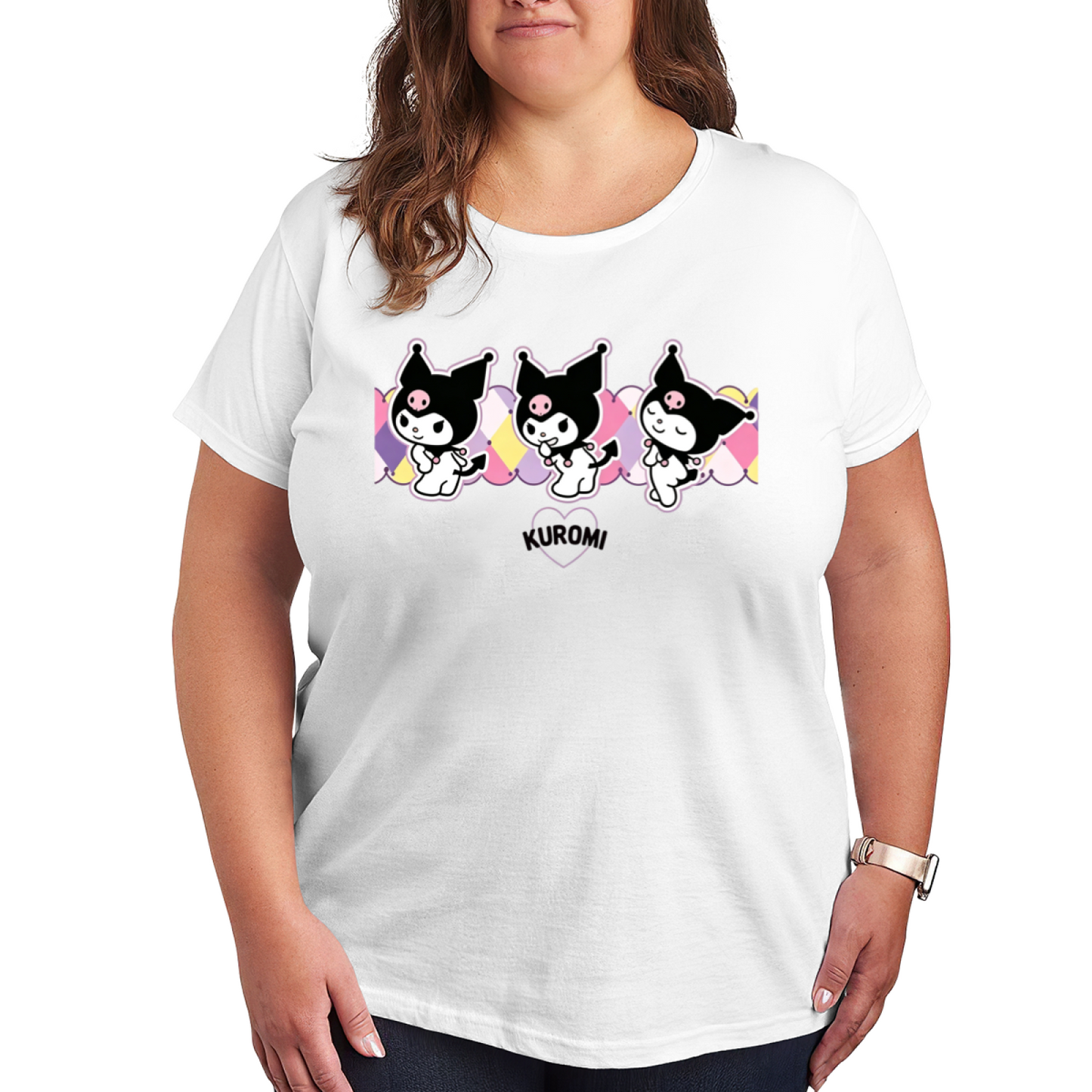 Cute Triple Kuromi Character Group Plus Size Women Fashion Tee