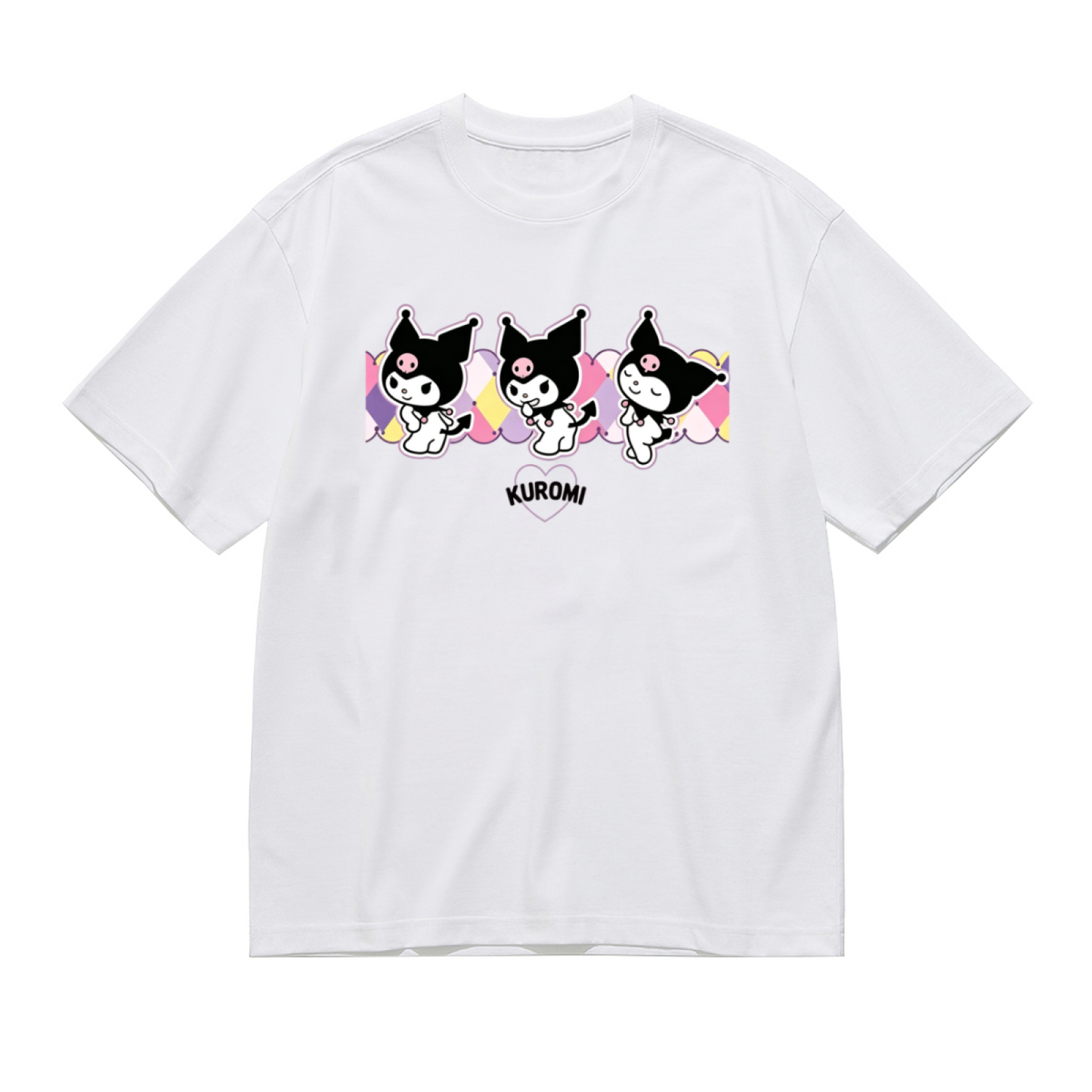 Cute Triple Kuromi Character Group Plus Size Women Fashion Tee