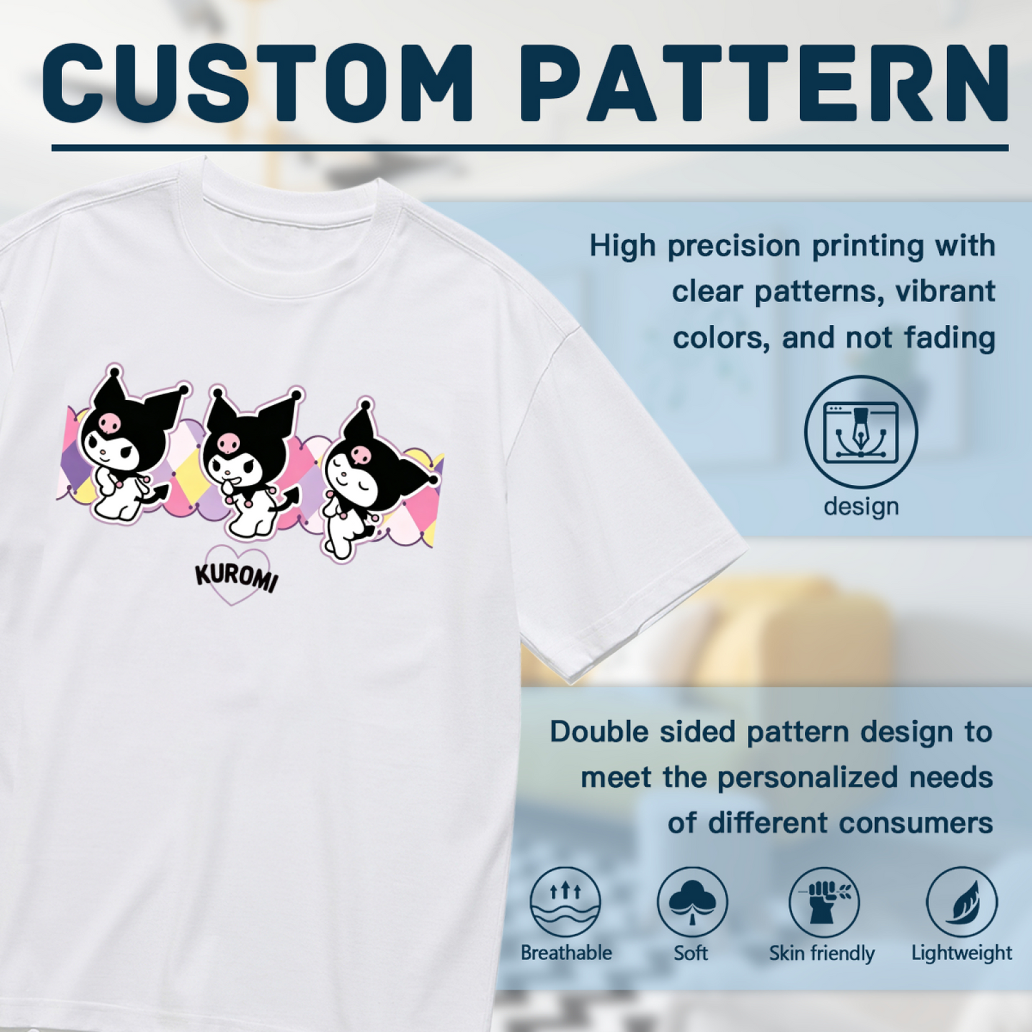 Cute Triple Kuromi Character Group Plus Size Women Fashion Tee