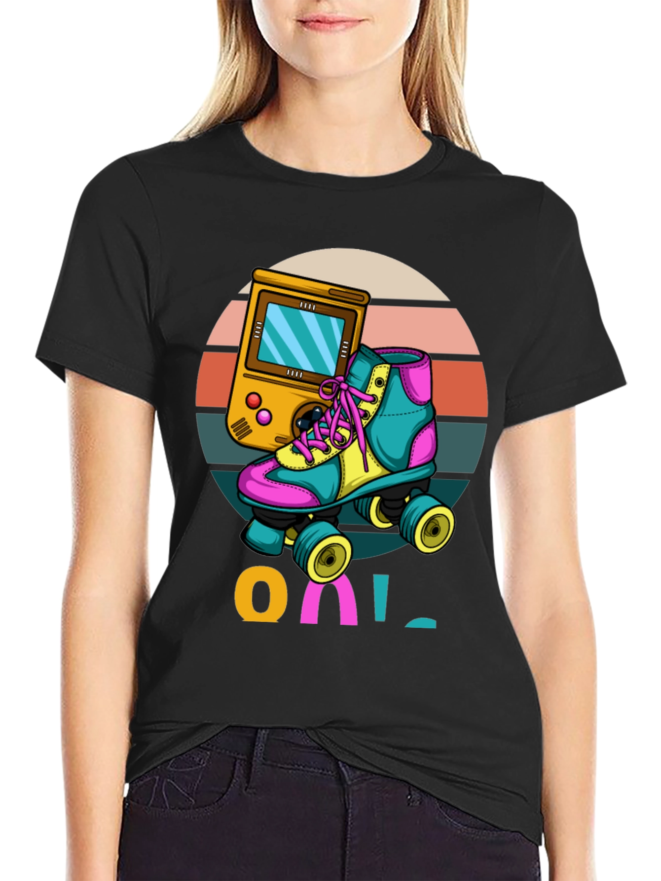 Retro Game & Roller Skate Graphic T-Shirt