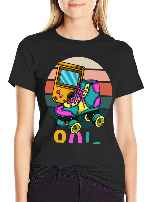Retro Game & Roller Skate Graphic T-Shirt