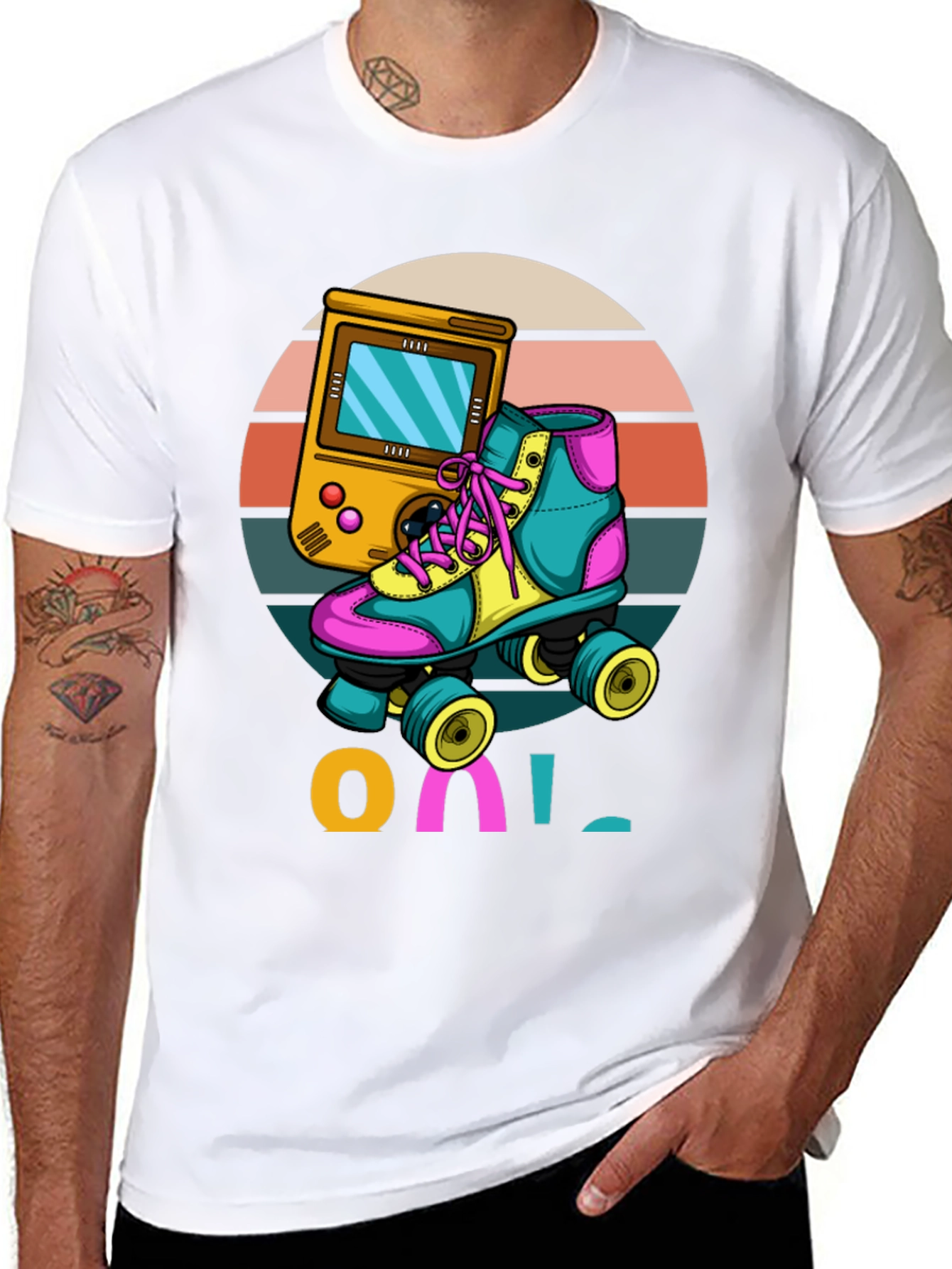Retro Game & Roller Skate Graphic T-Shirt