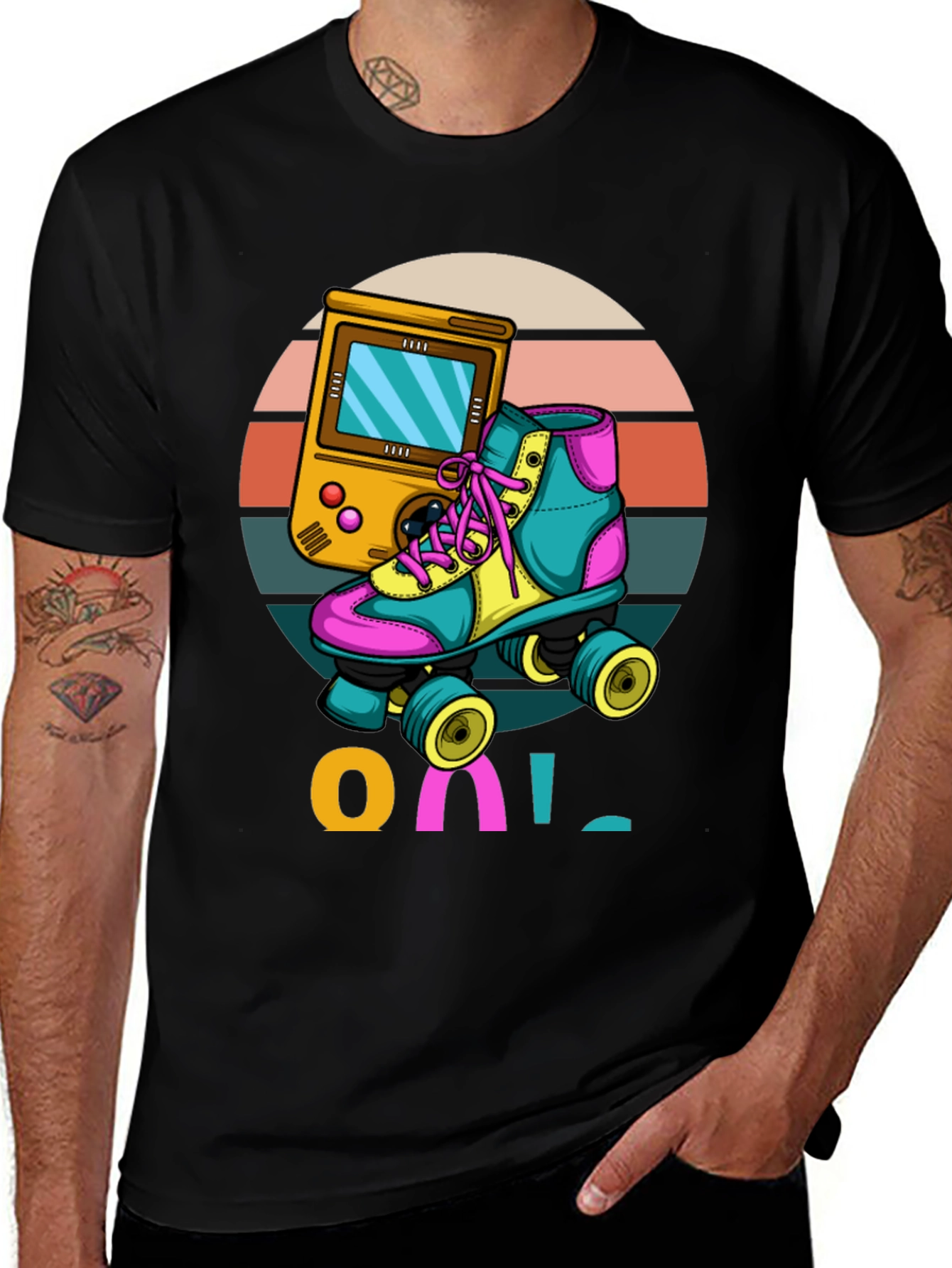 Retro Game & Roller Skate Graphic T-Shirt