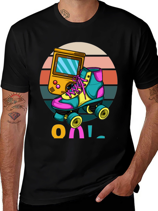 Retro Game & Roller Skate Graphic T-Shirt