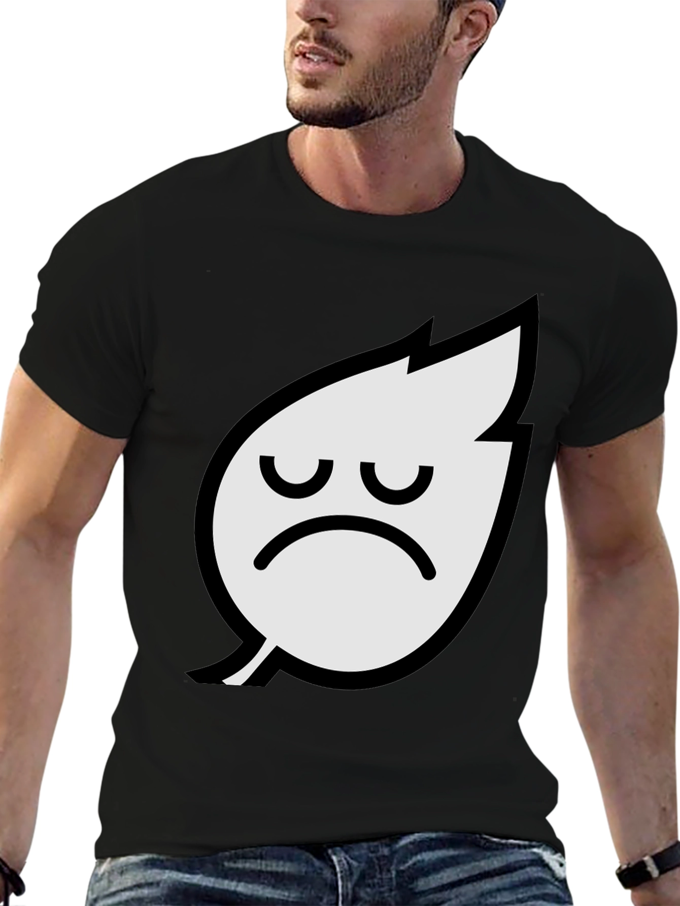 Sad Leaf Graphic Tee - Black Cotton T-Shirt