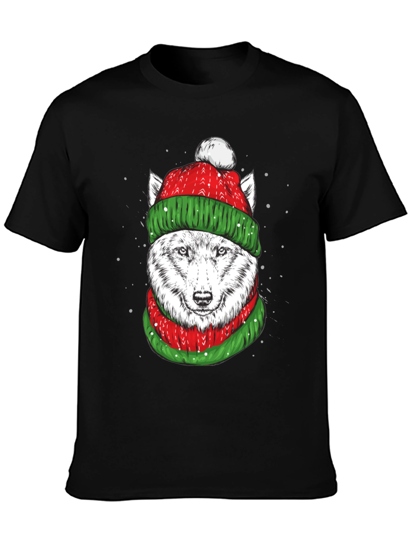 Festive Wolf Graphic Tee - Holiday Apparel