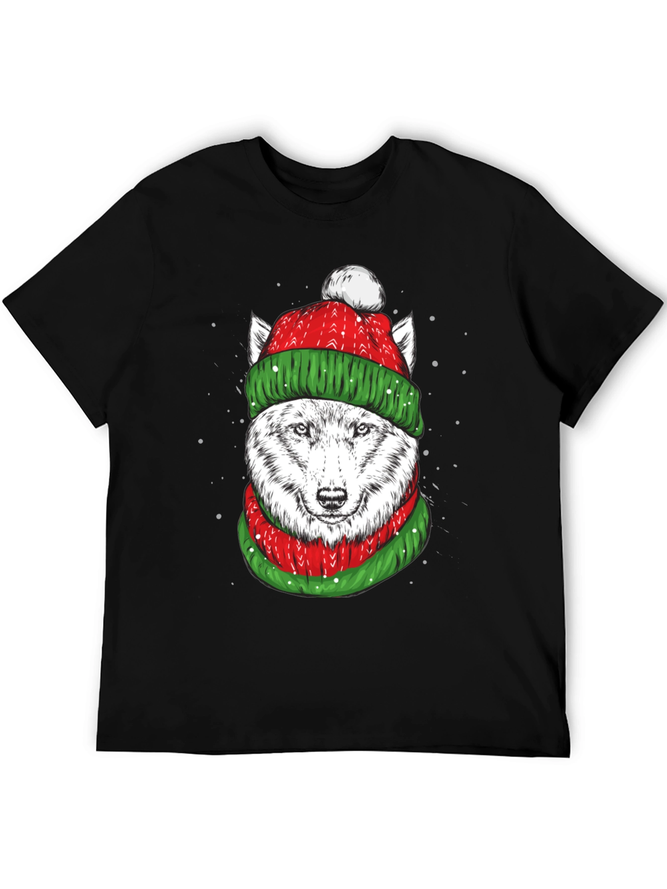 Festive Wolf Graphic Tee - Holiday Apparel
