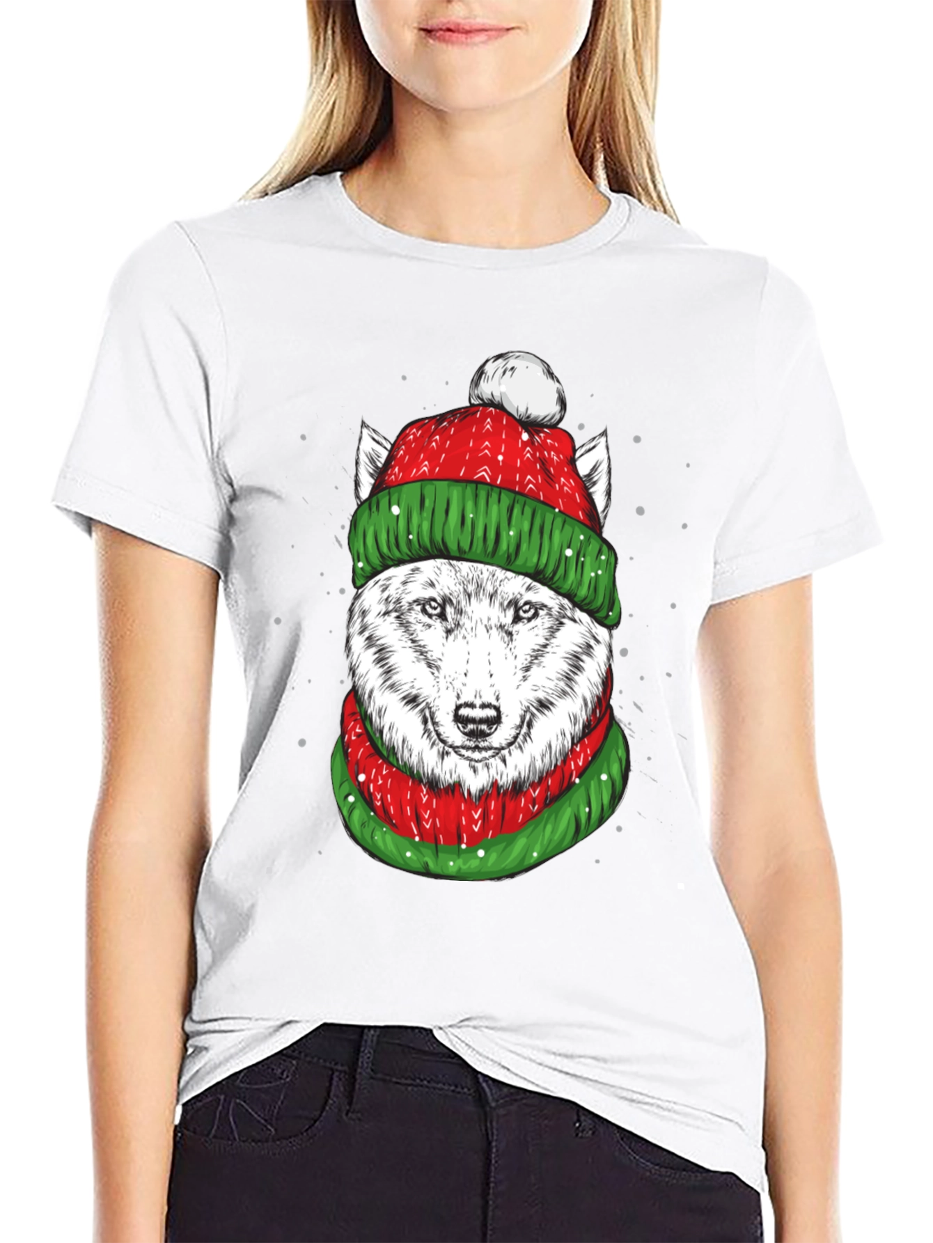 Festive Wolf Graphic Tee - Holiday Apparel