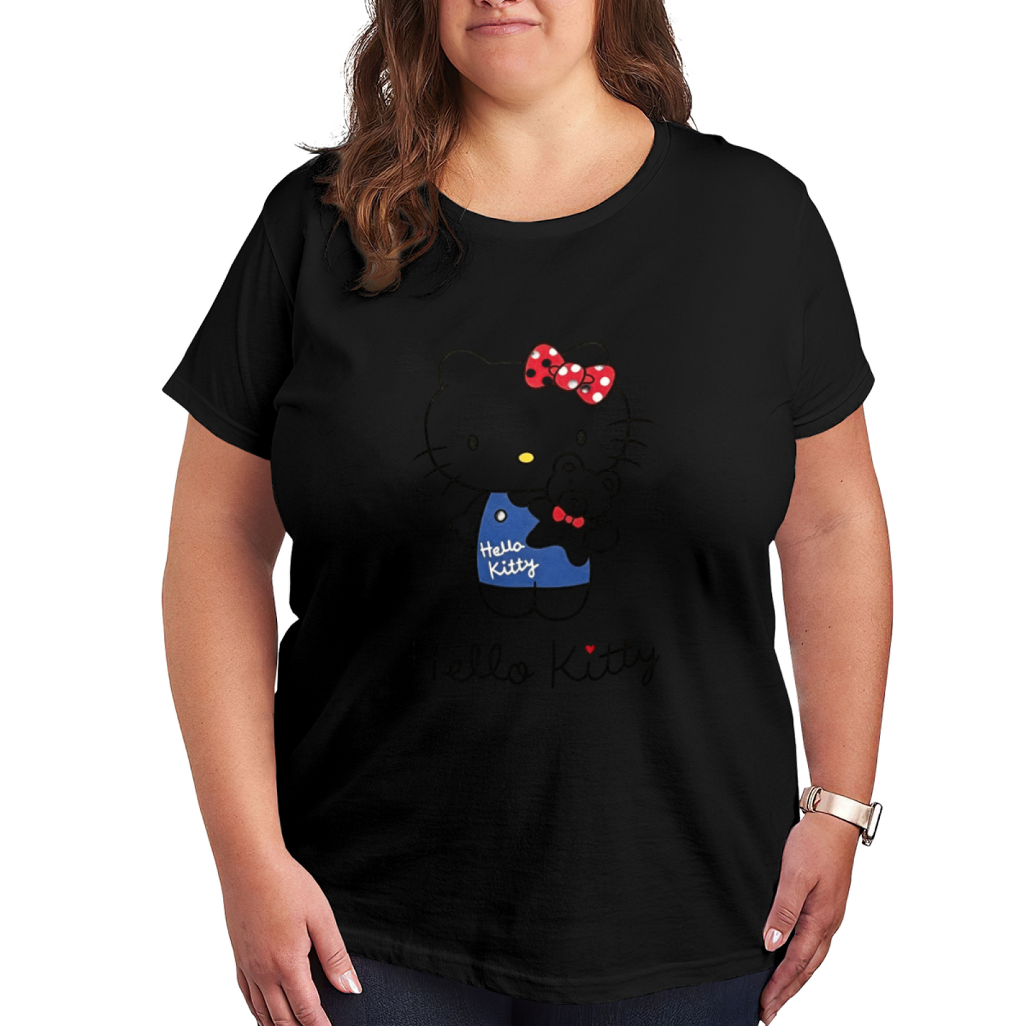 Teddy?Bear Hug Hello Kitty Adorable Plus?Size Ladies Graphic T?Shirt