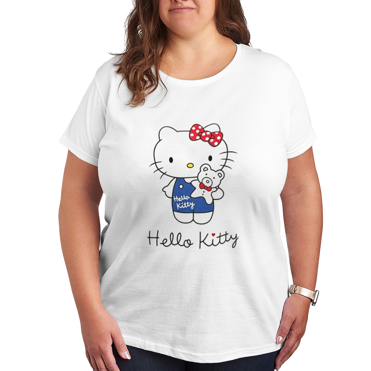 Teddy?Bear Hug Hello Kitty Adorable Plus?Size Ladies Graphic T?Shirt