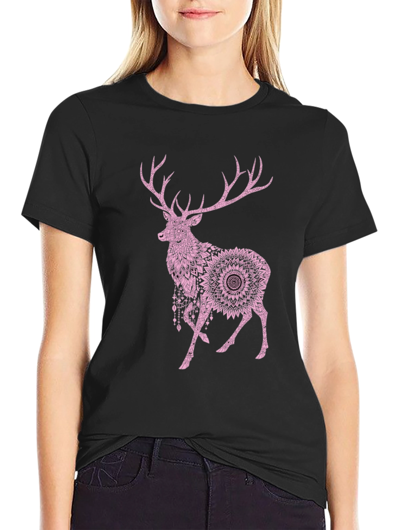 Deer Mandala Graphic T-Shirt - Mens Black Tee