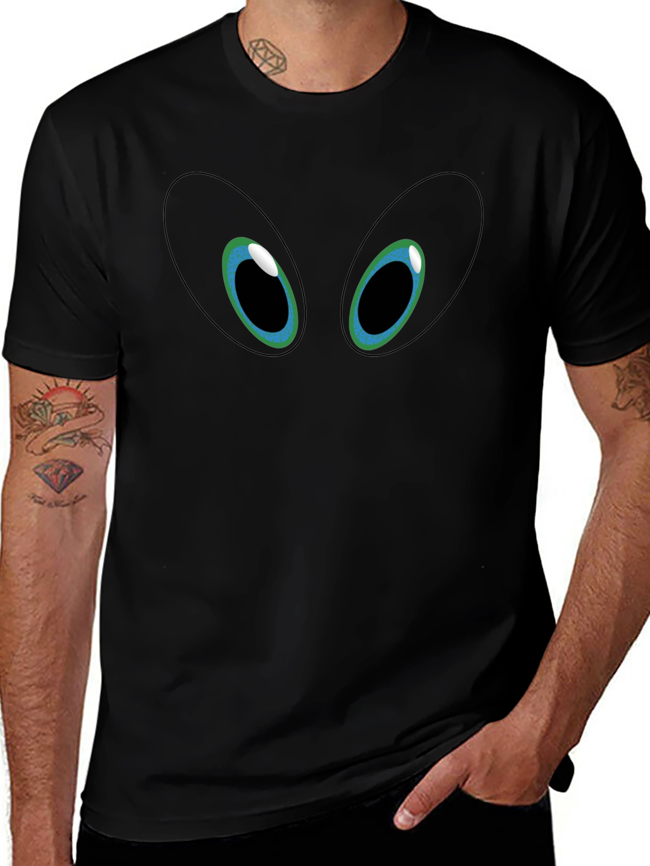 Mens Black Graphic Tee - Eyes Design
