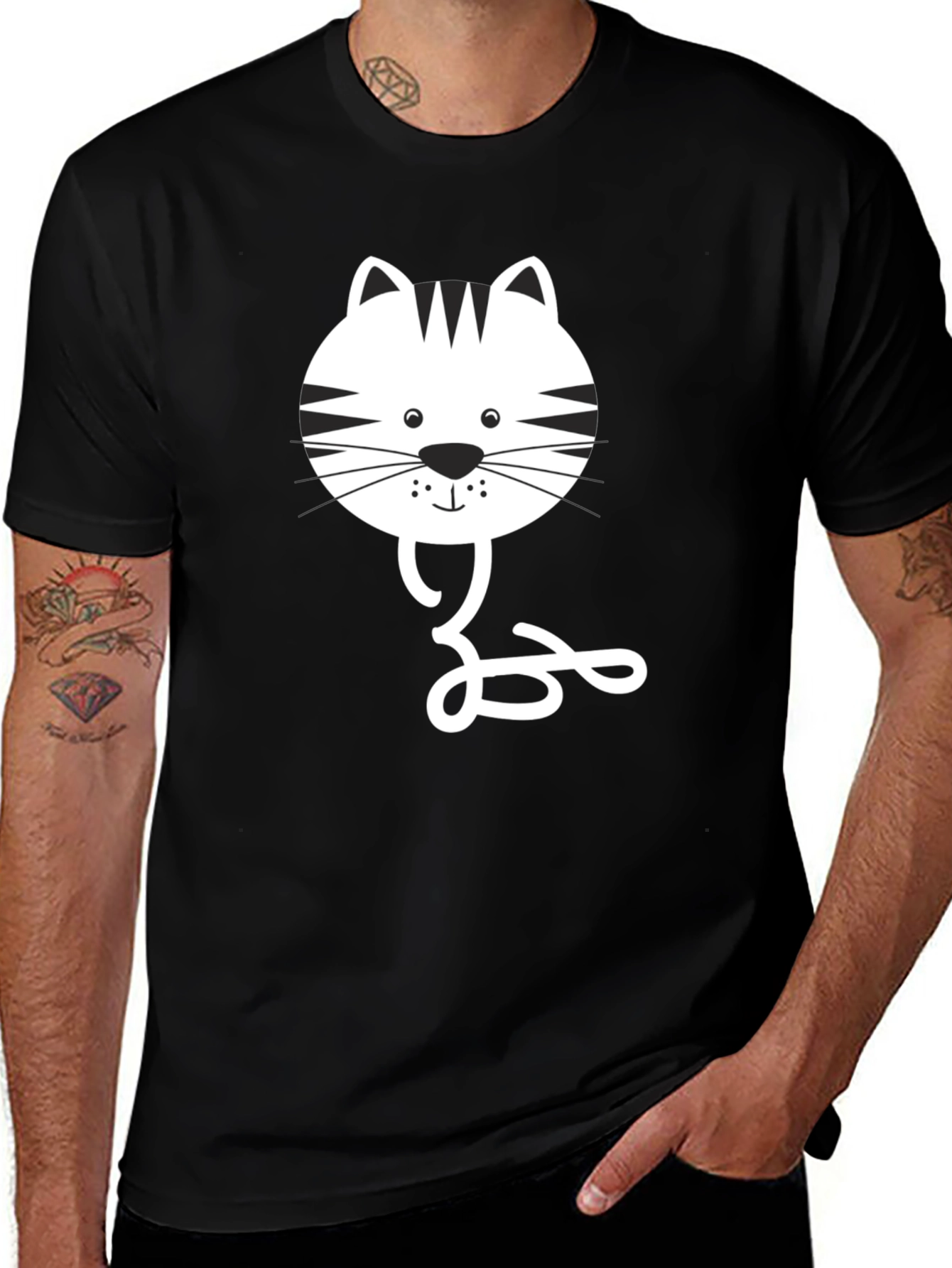 Black Cat Face Graphic Tee - Casual Style
