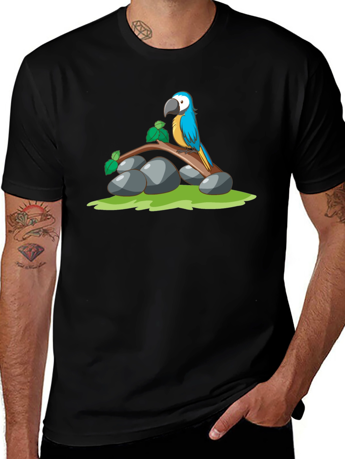 Parrot Graphic T-Shirt - Black Cotton Tee