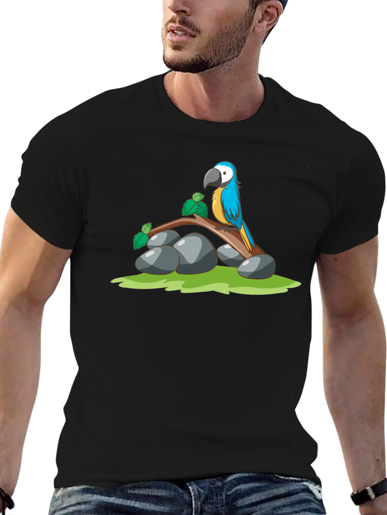Parrot Graphic T-Shirt - Black Cotton Tee