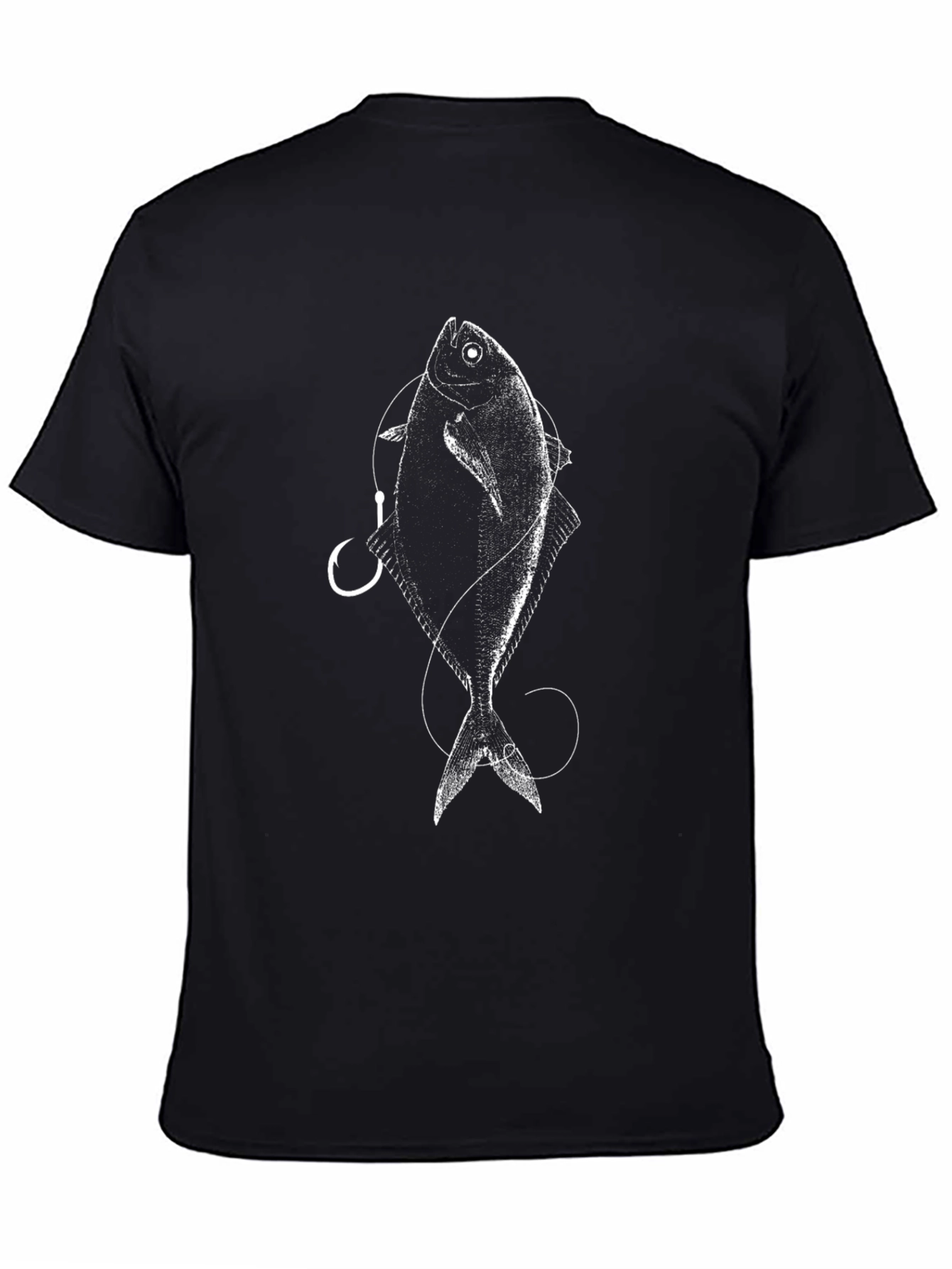 Fish Hook Graphic Tee - Black Cotton T-Shirt