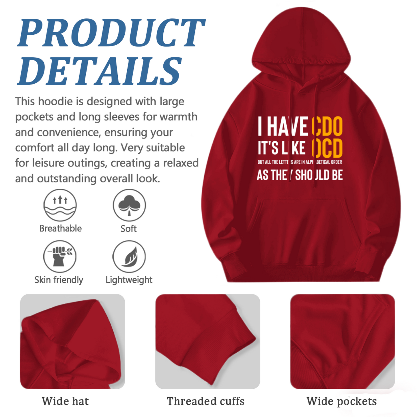 Hilarious CDO OCD Slogan Red Hoodie, Comfort Casual Outfit