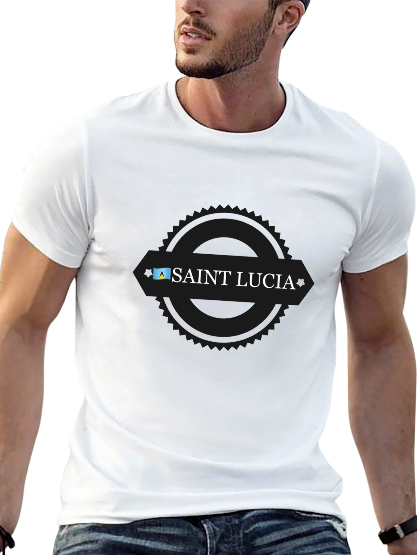 Saint Lucia Flag Graphic Black T-Shirt