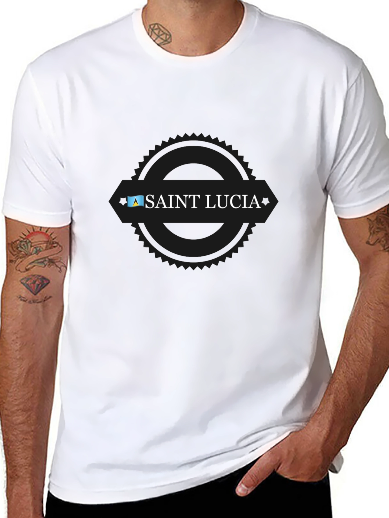 Saint Lucia Flag Graphic Black T-Shirt