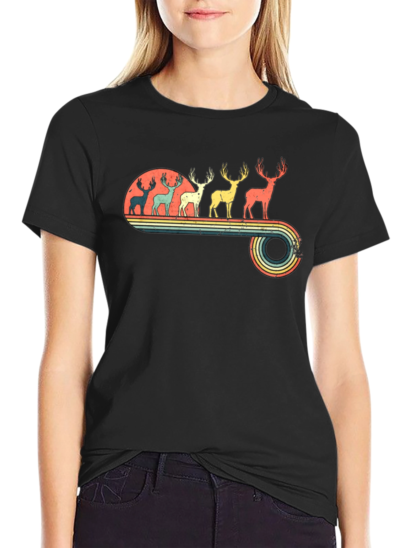 Retro Deer Silhouette Graphic T-Shirt