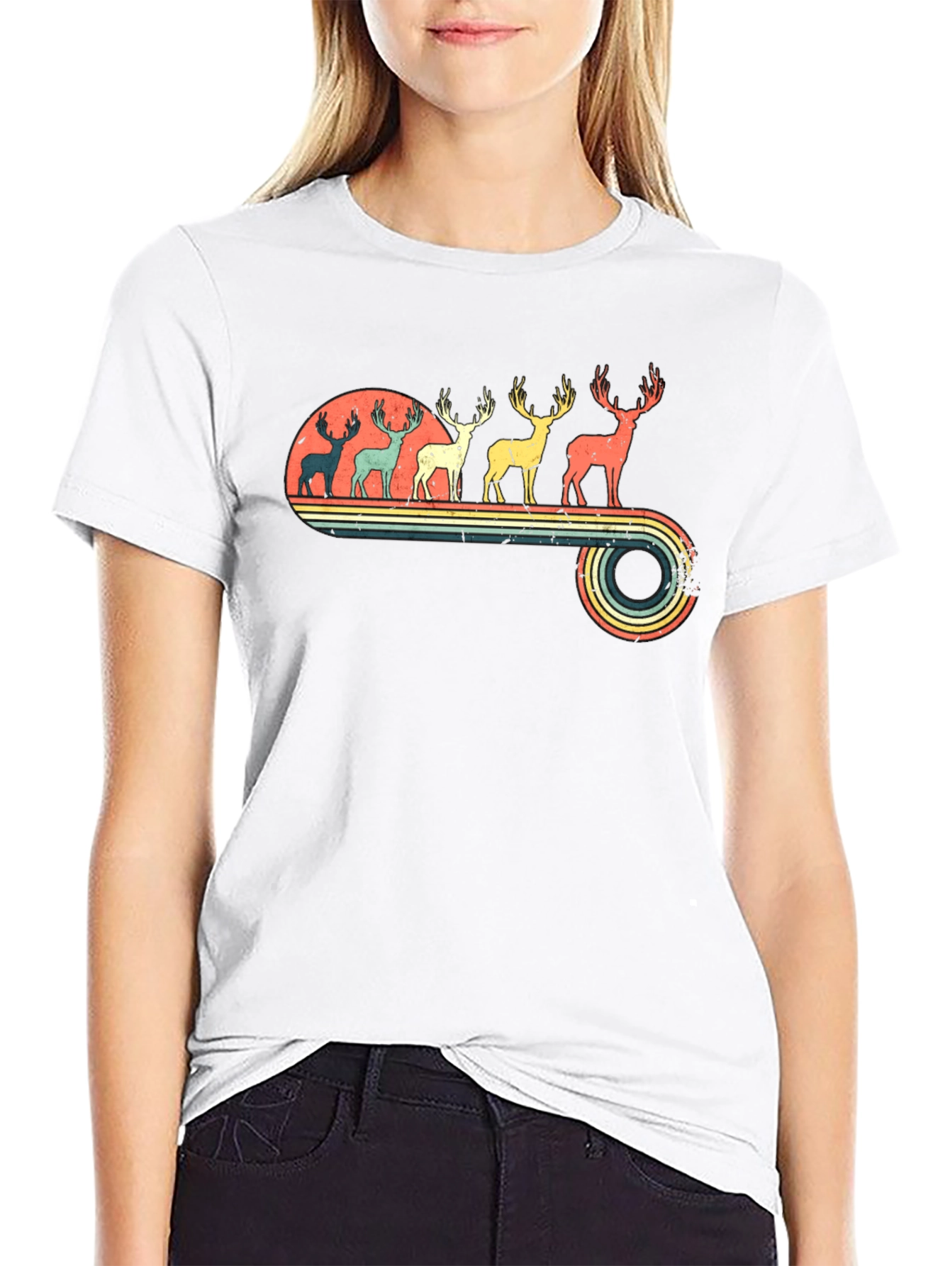 Retro Deer Silhouette Graphic T-Shirt
