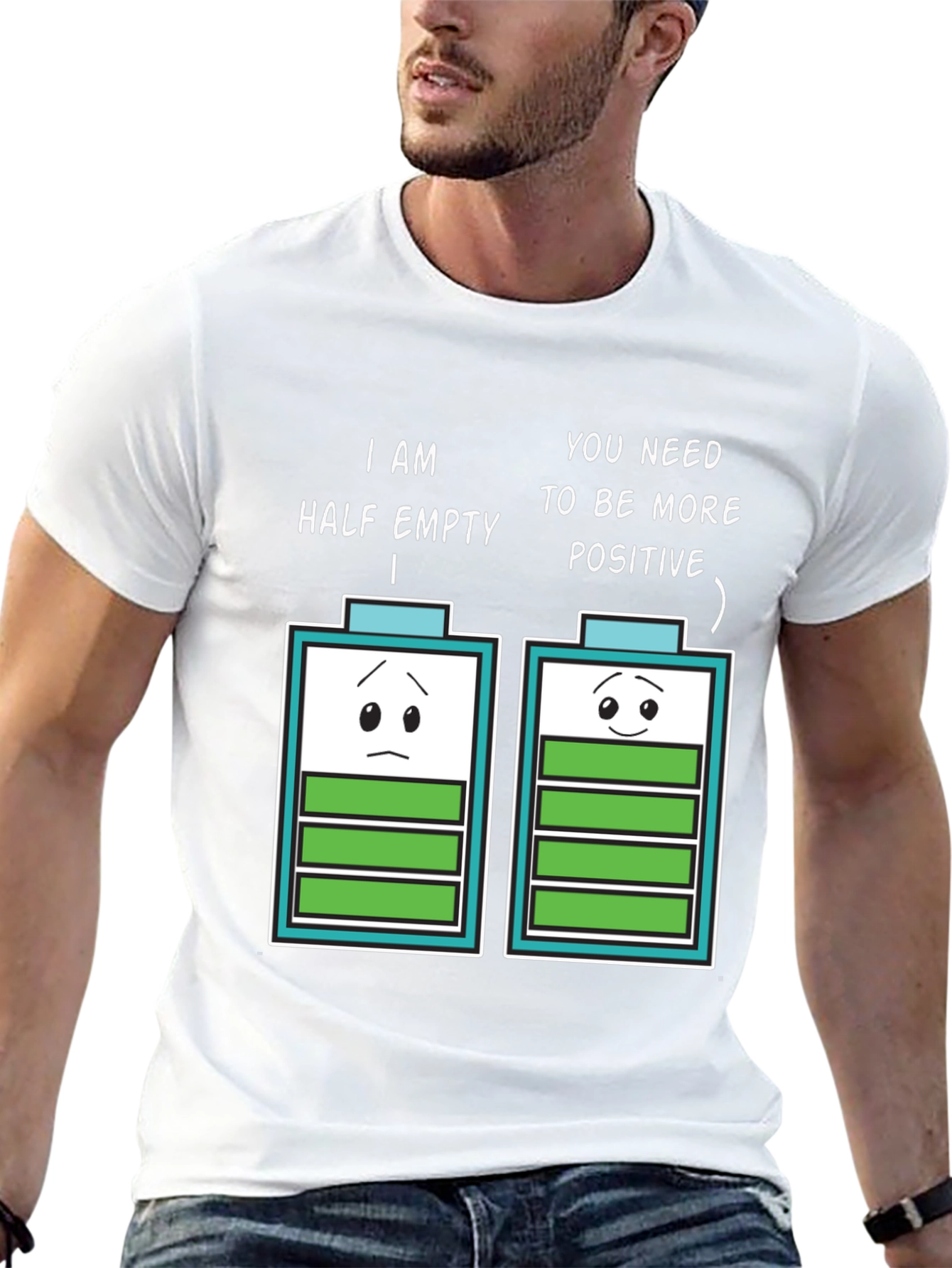 Half Empty Positive Battery Humor Graphic Tee
