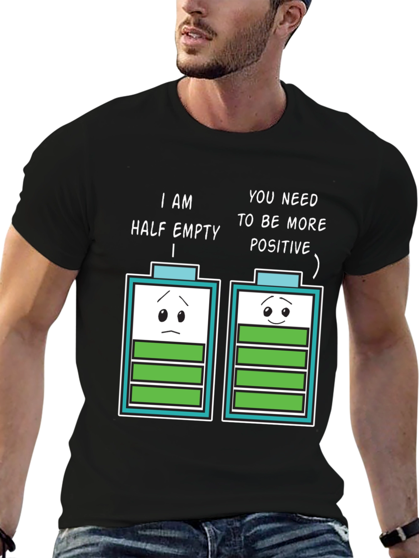 Half Empty Positive Battery Humor Graphic Tee