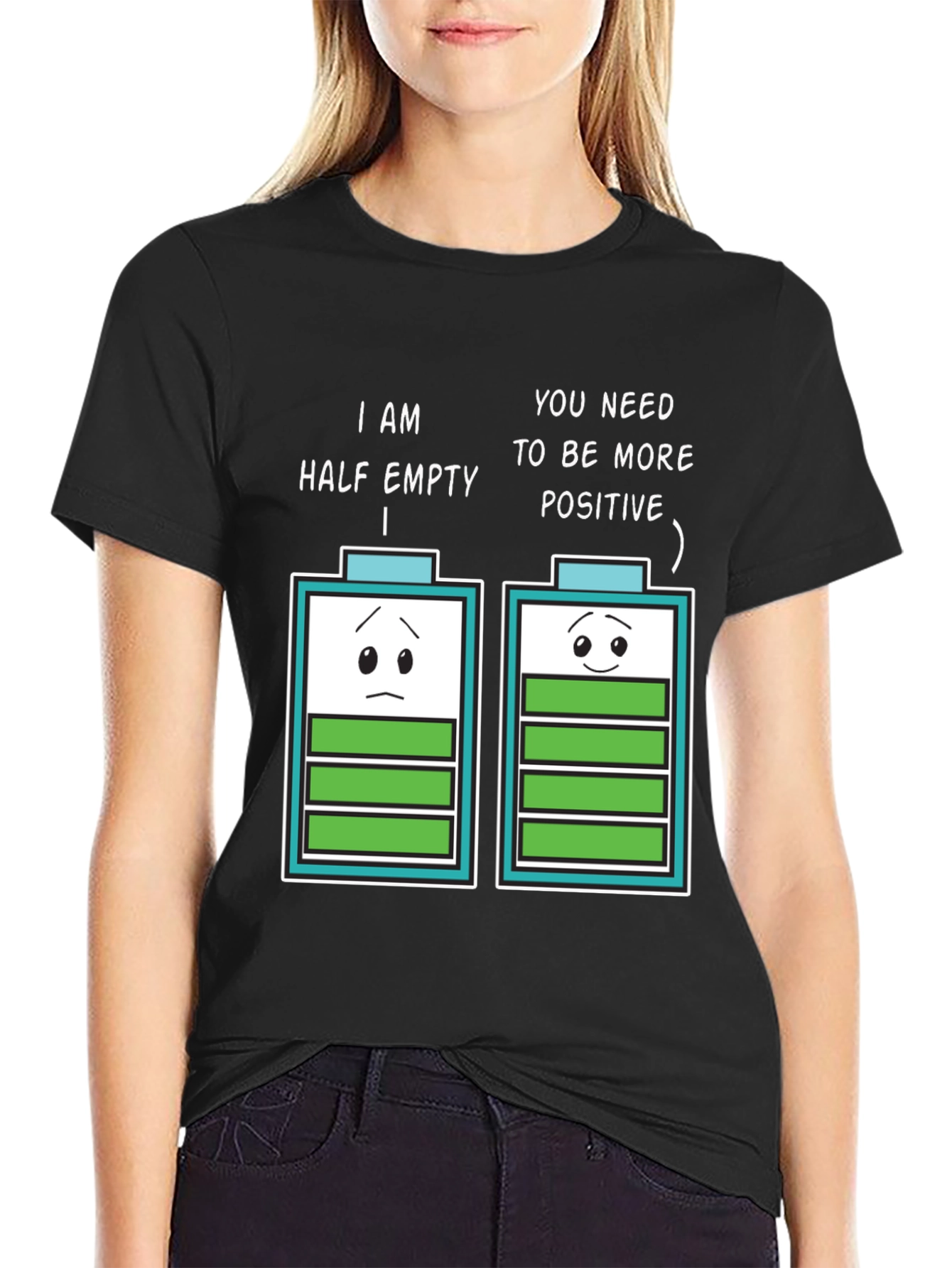 Half Empty Positive Battery Humor Graphic Tee